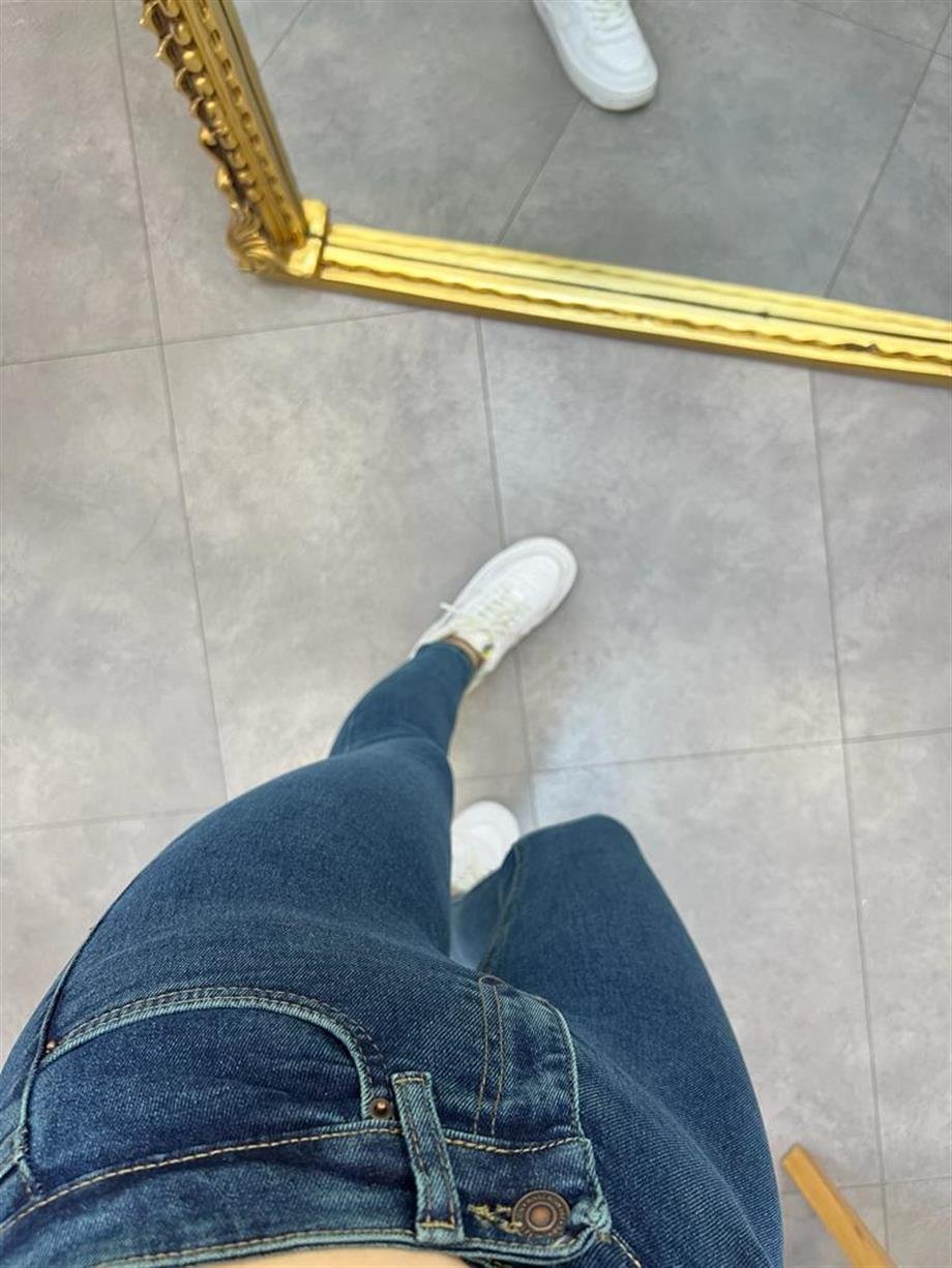 Koyu Mavi Taşlamalı Ultra Likralı Yüksek Bel Orijinal Sknny Jean 1601