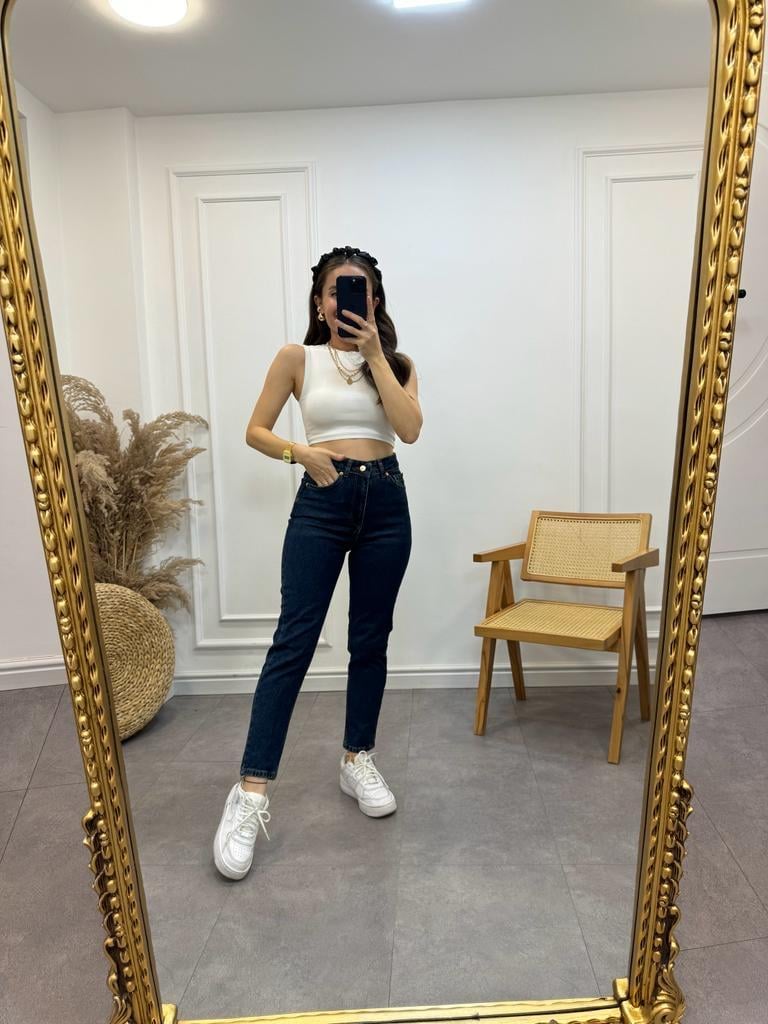 Koyu Mavi Ultra Yüksek Bel Mom Fit Jean 5021