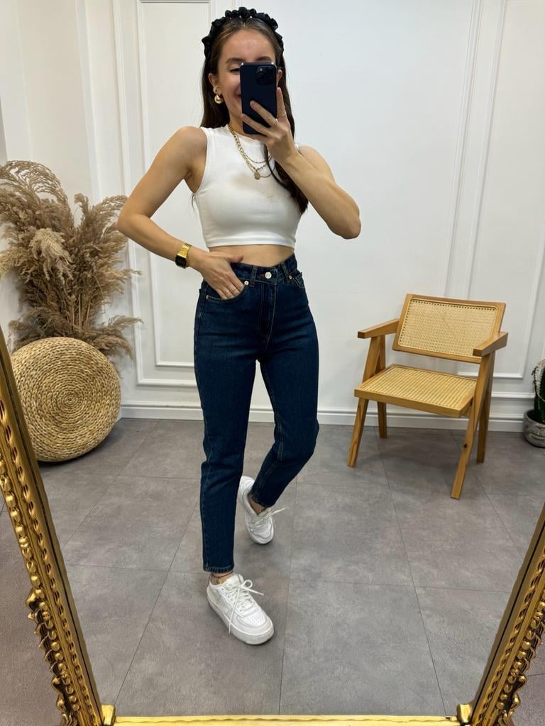 Koyu Mavi Ultra Yüksek Bel Mom Fit Jean 5021