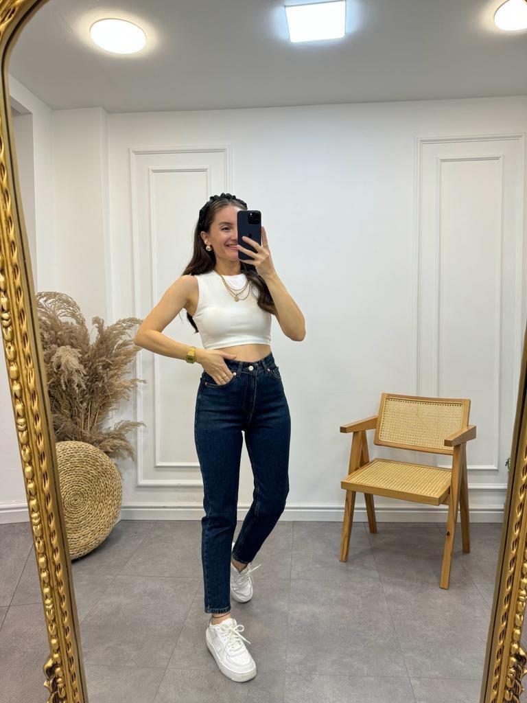 Koyu Mavi Ultra Yüksek Bel Mom Fit Jean 5021