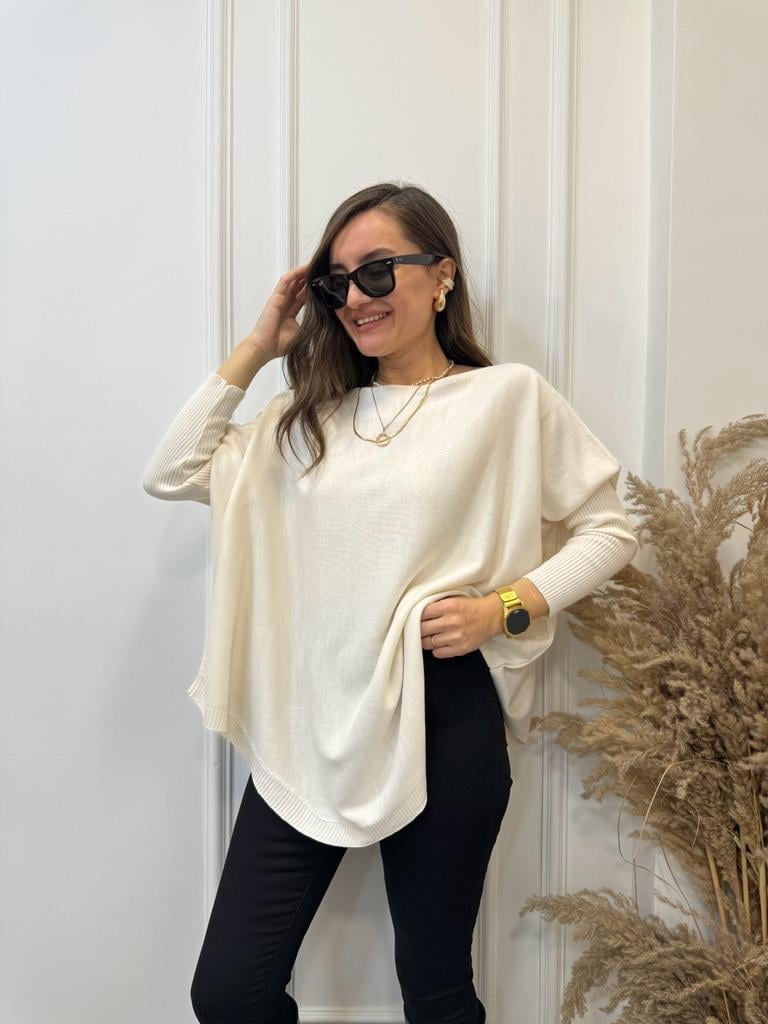 Krem Kayık Yaka Triko Bluz 4170