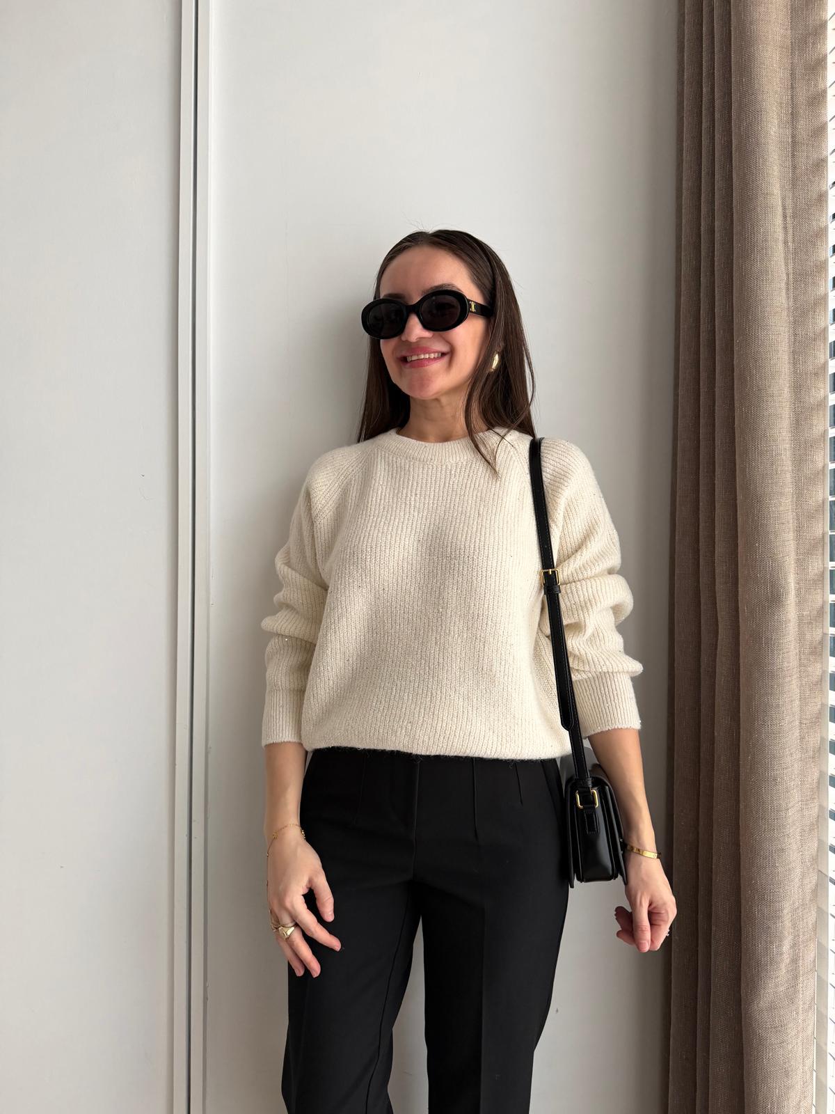 Krem Pullu Sim Geçişli Kazak 7665
