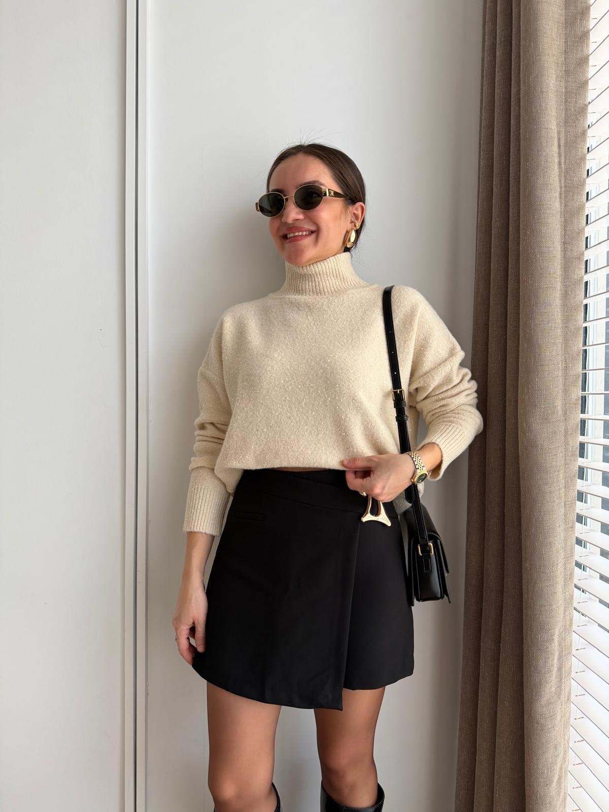 Krem Pullu Sim Geçişli Kazak 7783