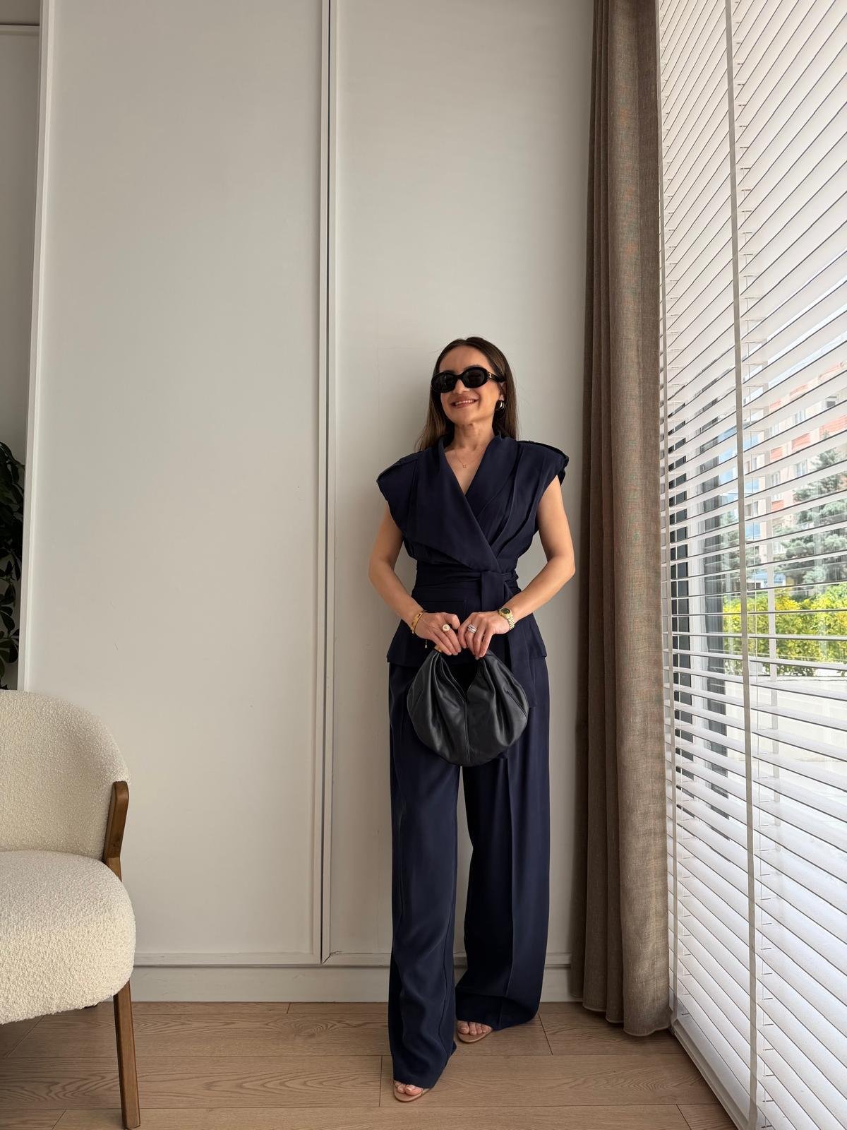 Lacivert Bel Kuşaklı Yelek Pantolon Takım 580769