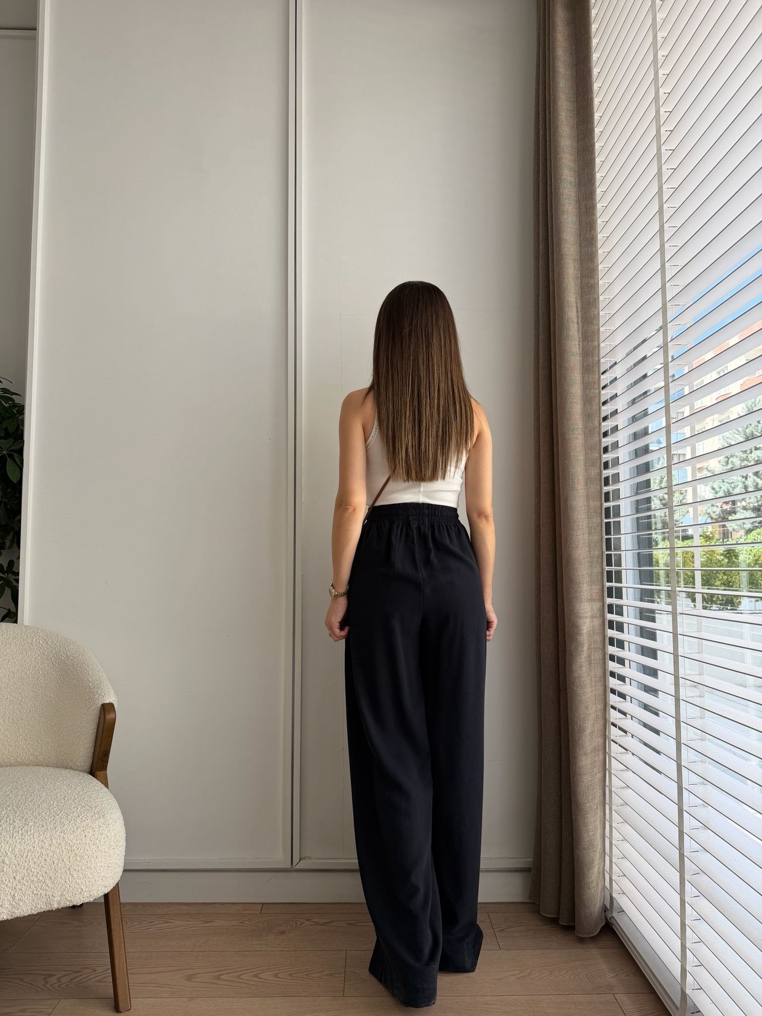 Lacivert Bel Lastikli Cepli Tensel Pantolon HS708