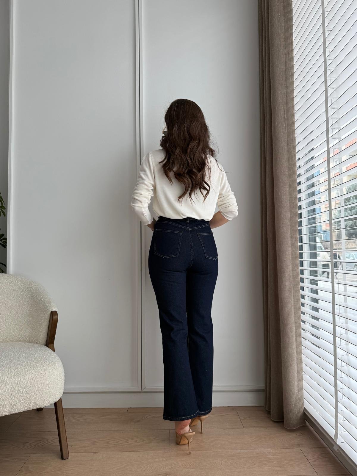 Lacivert Bel Toka Detaylı Flare Jean 251002