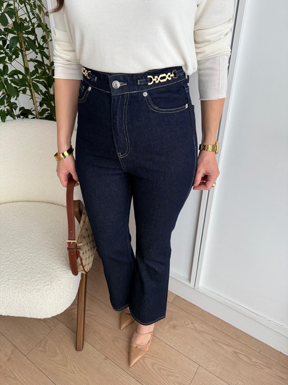 Lacivert Bel Toka Detaylı Flare Jean 251002