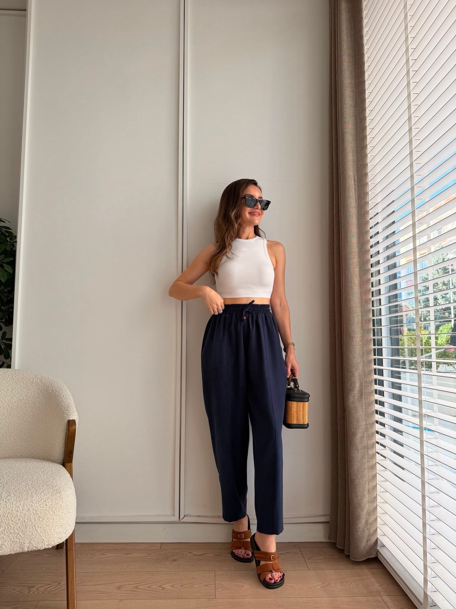 Lacivert Beli Lastikli Tensel Havuç Pantolon 581175