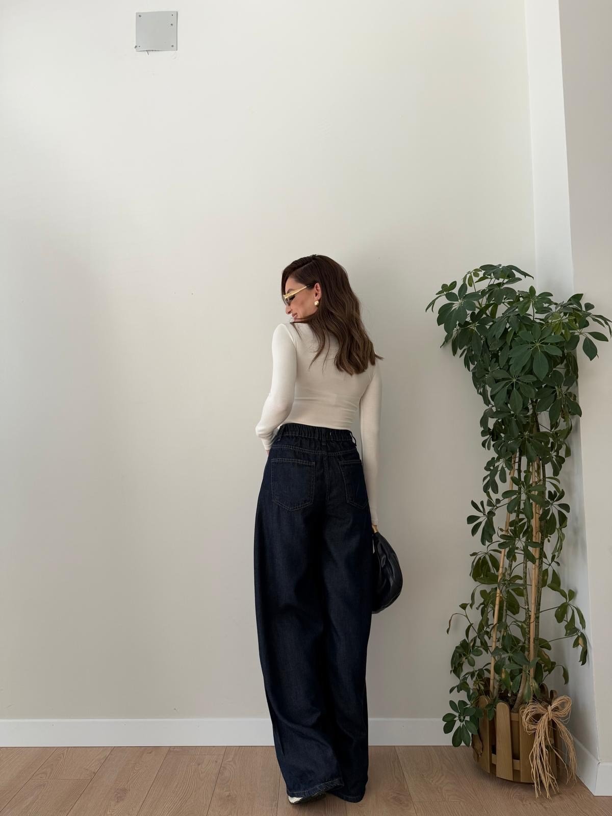 Lacivert Beli Lastikli Tensel Palazzo Jean 1071