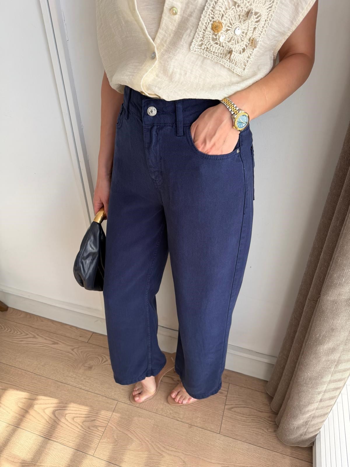 Lacivert Bilek Boy Bol Paça Tensel Jean 1026