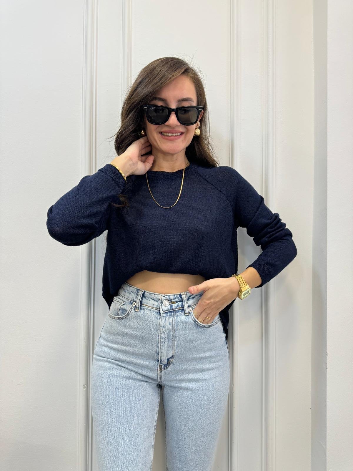 Lacivert Bisiklet Yaka Basic Triko Kazak 241067