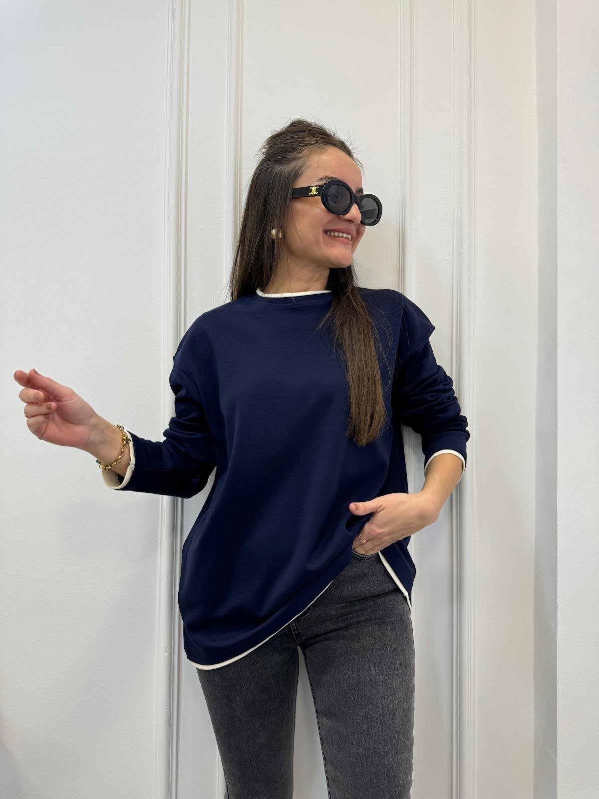 Lacivert Biyeli Oversize Sweatshırt 241135