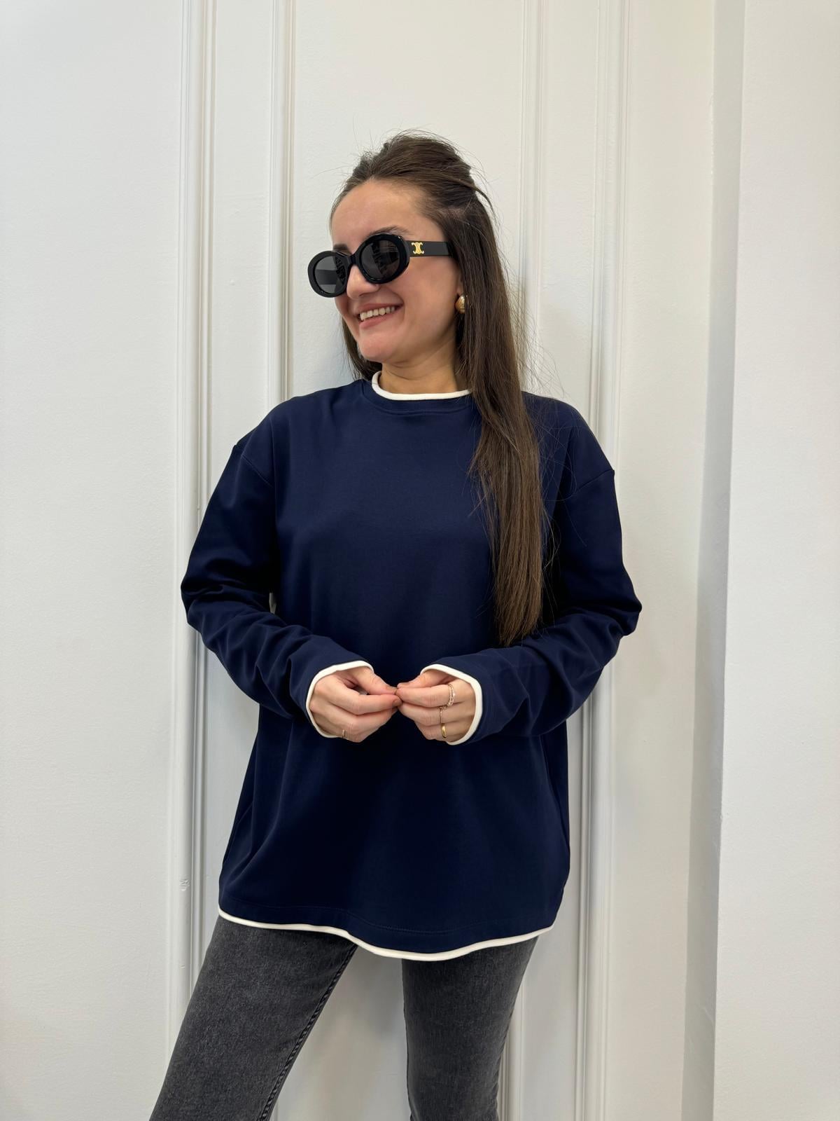 Lacivert Biyeli Oversize Sweatshırt 241135