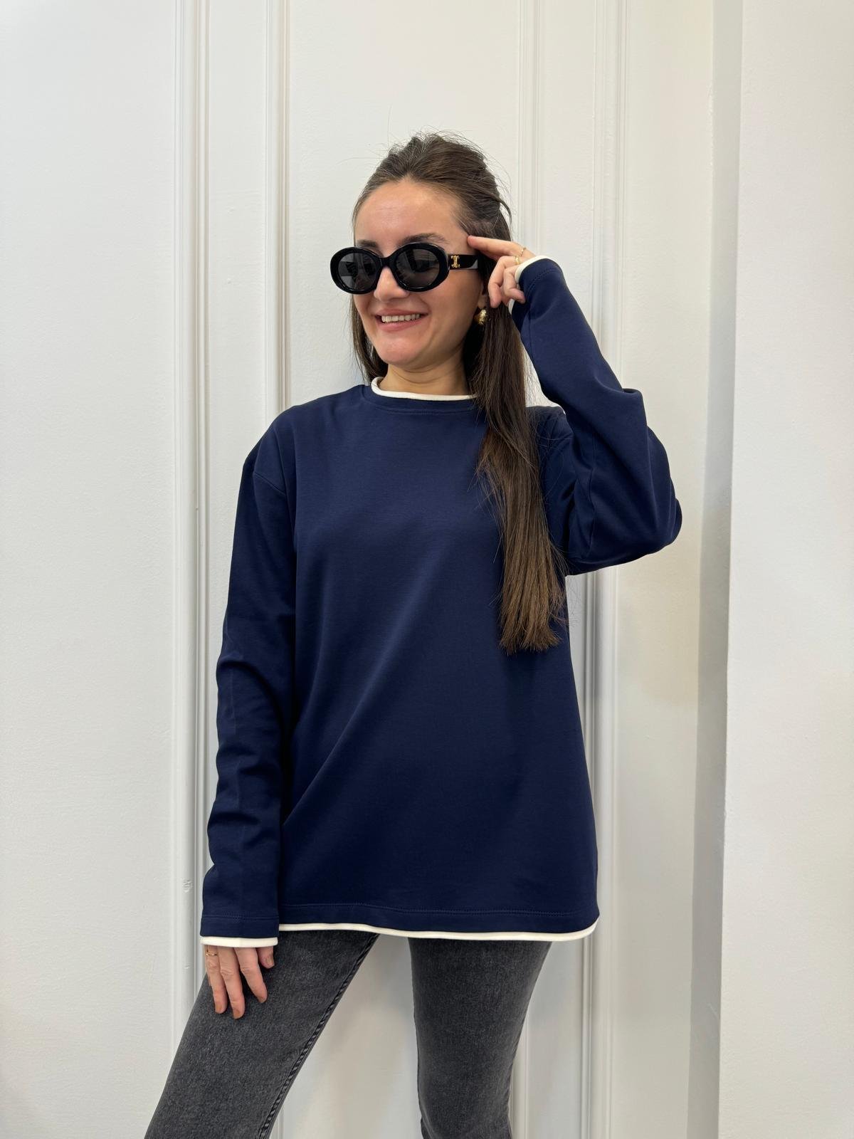 Lacivert Biyeli Oversize Sweatshırt 241135