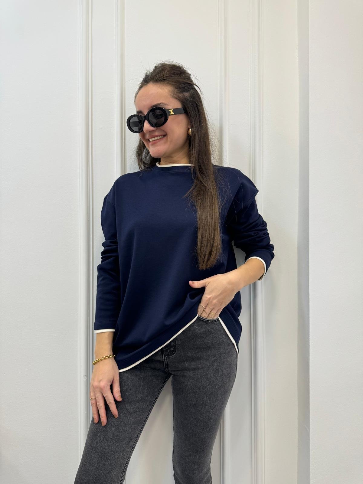 Lacivert Biyeli Oversize Sweatshırt 241135