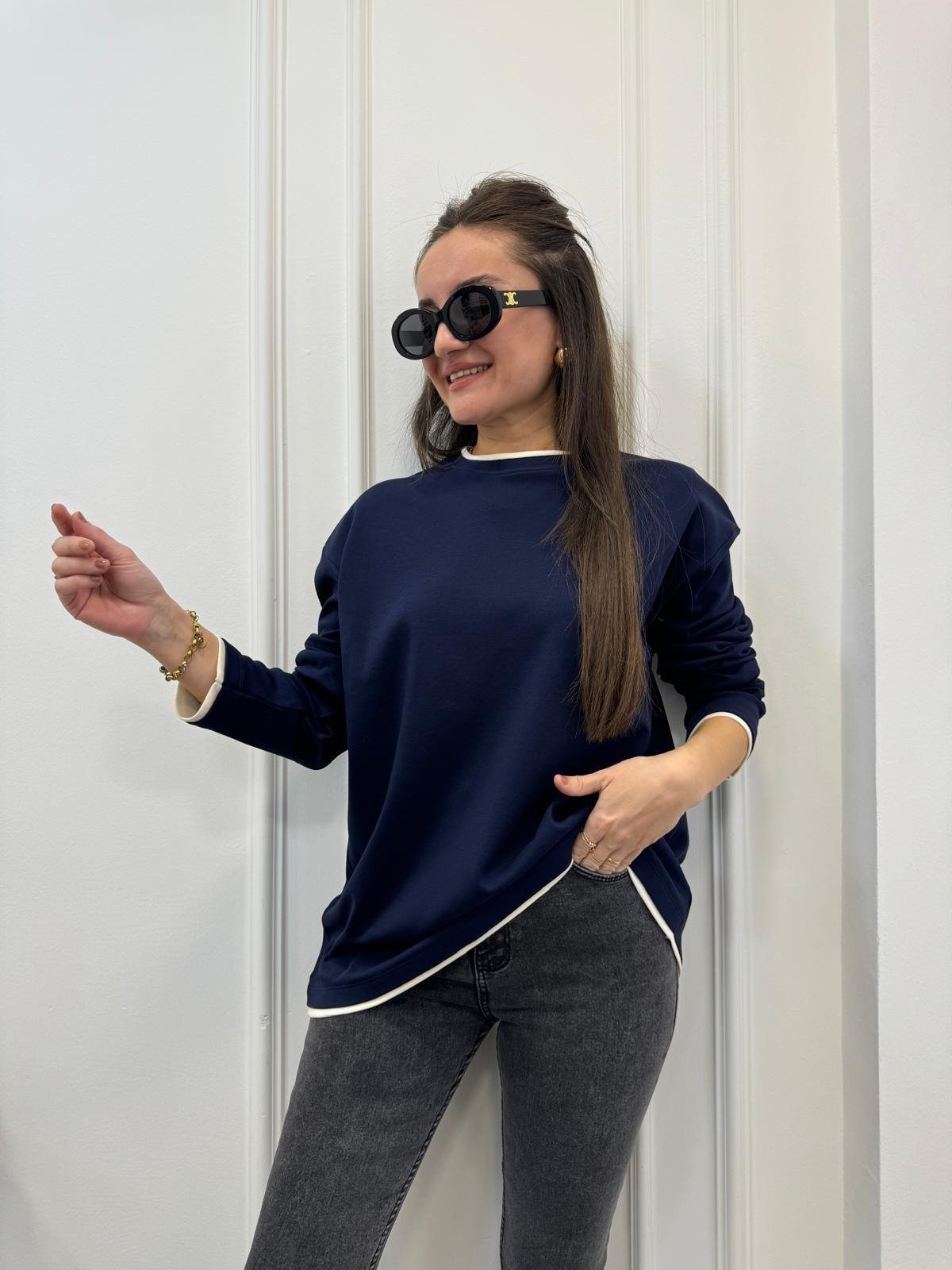 Lacivert Biyeli Oversize Sweatshırt 241135