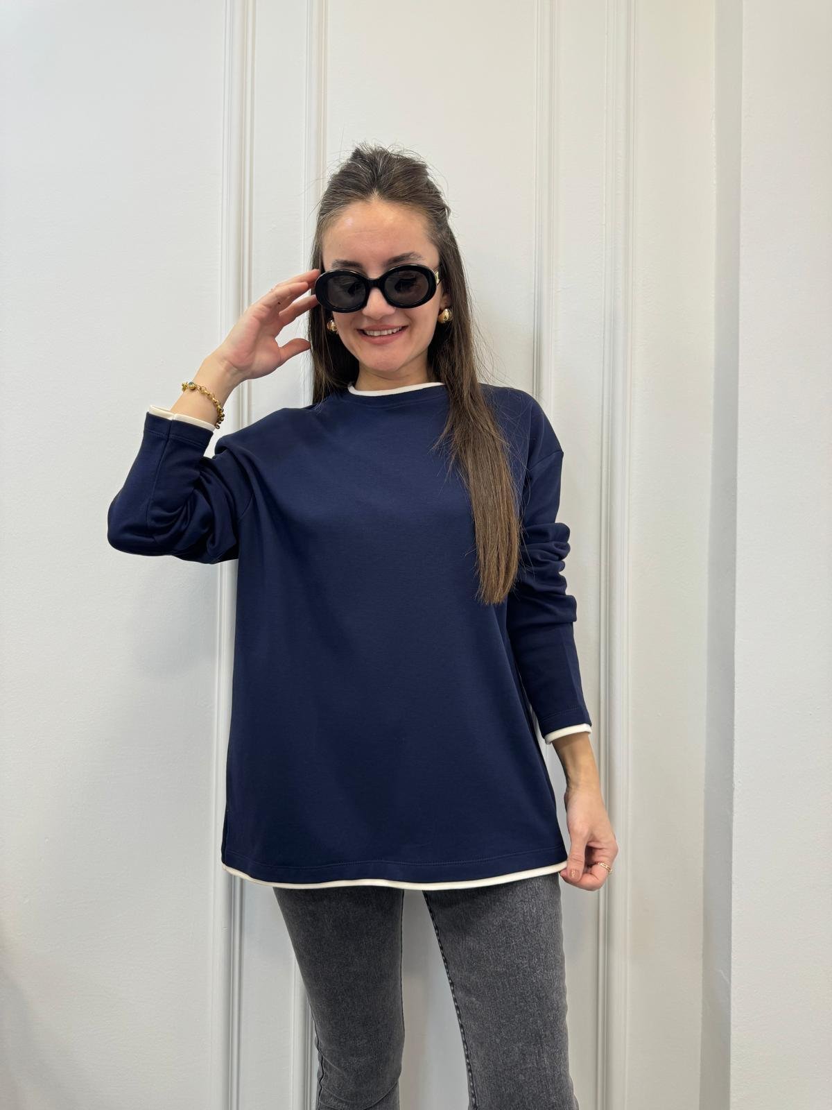 Lacivert Biyeli Oversize Sweatshırt 241135