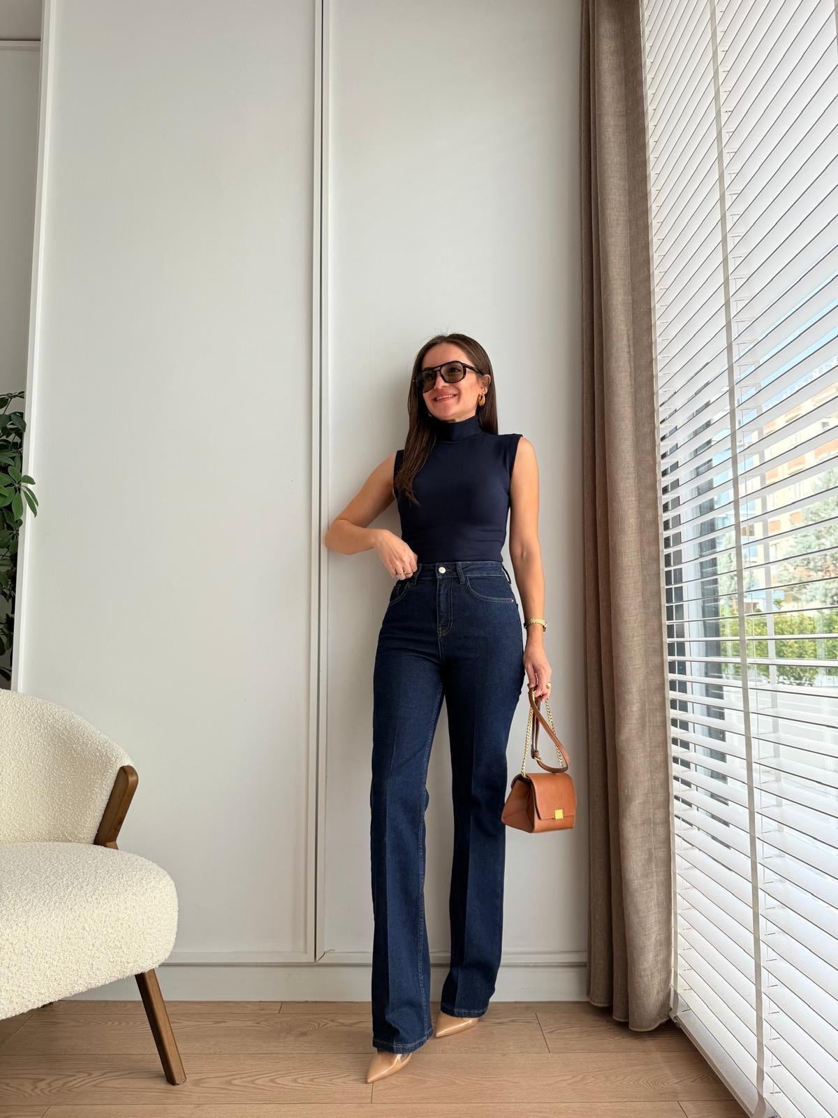 Lacivert Boru Paça Ütü İzli Jean 25597
