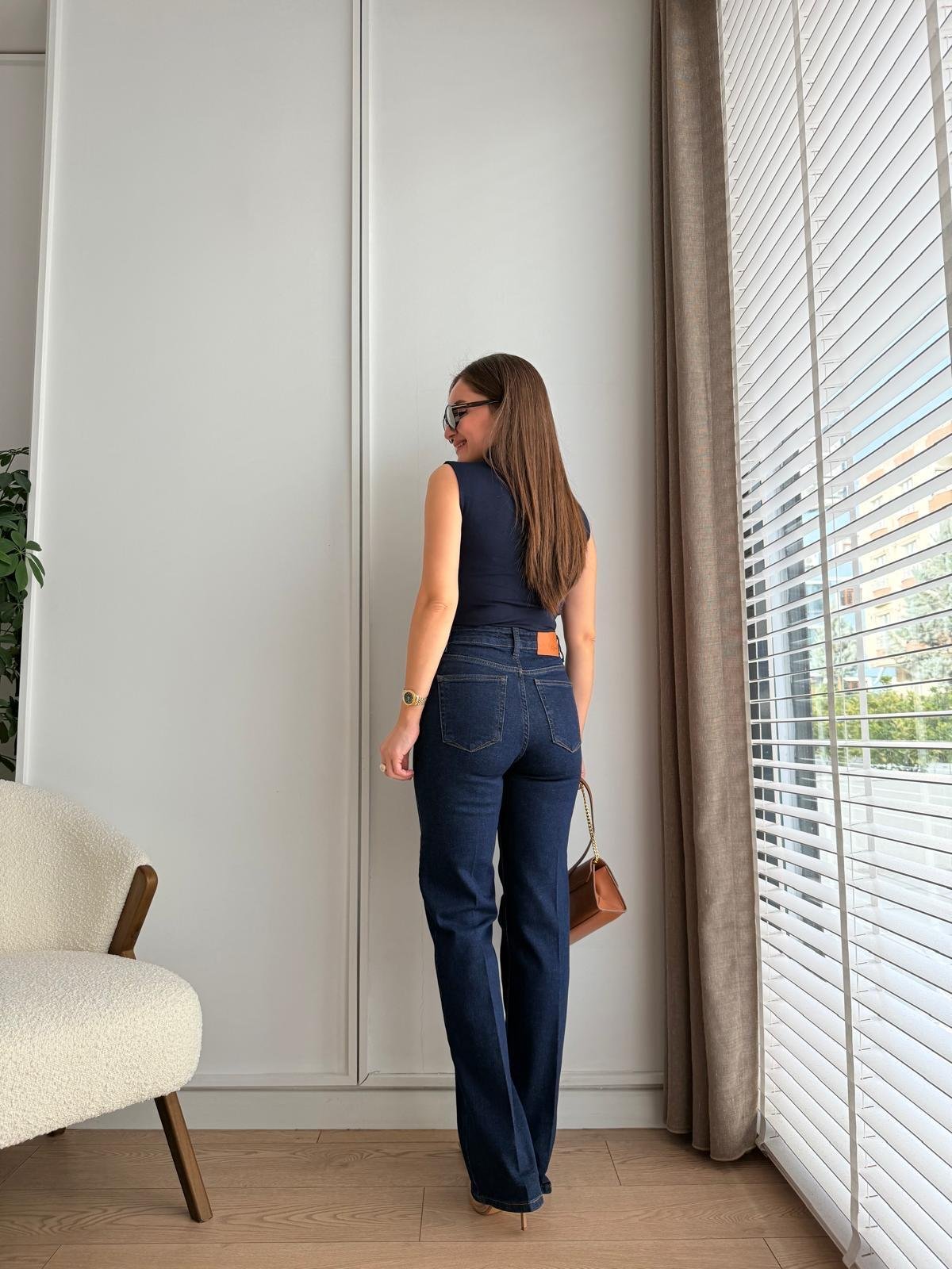 Lacivert Boru Paça Ütü İzli Jean 25597
