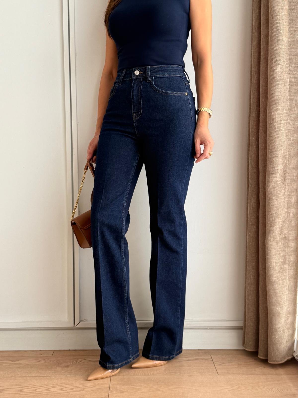 Lacivert Boru Paça Ütü İzli Jean 25597