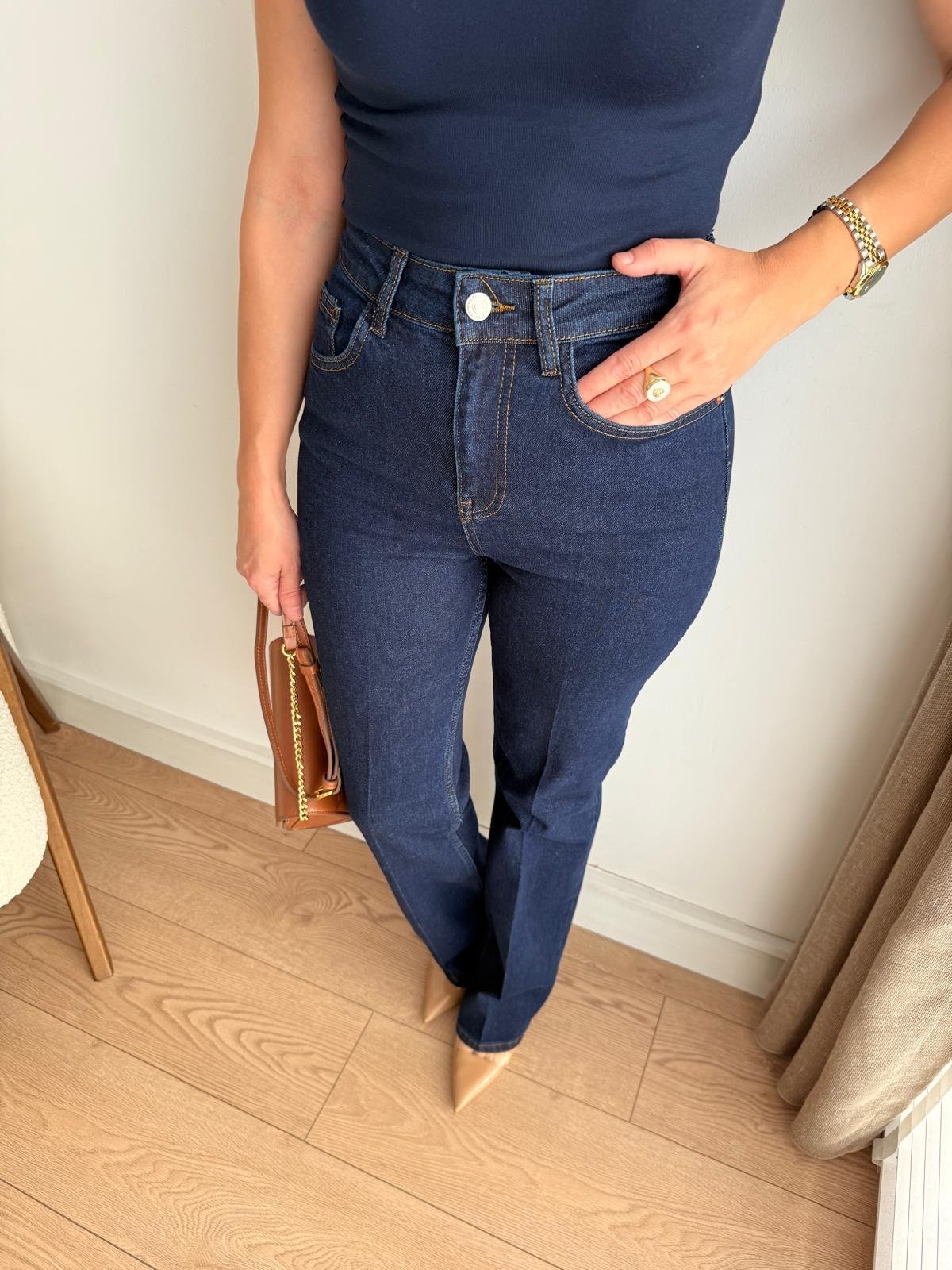 Lacivert Boru Paça Ütü İzli Jean 25597
