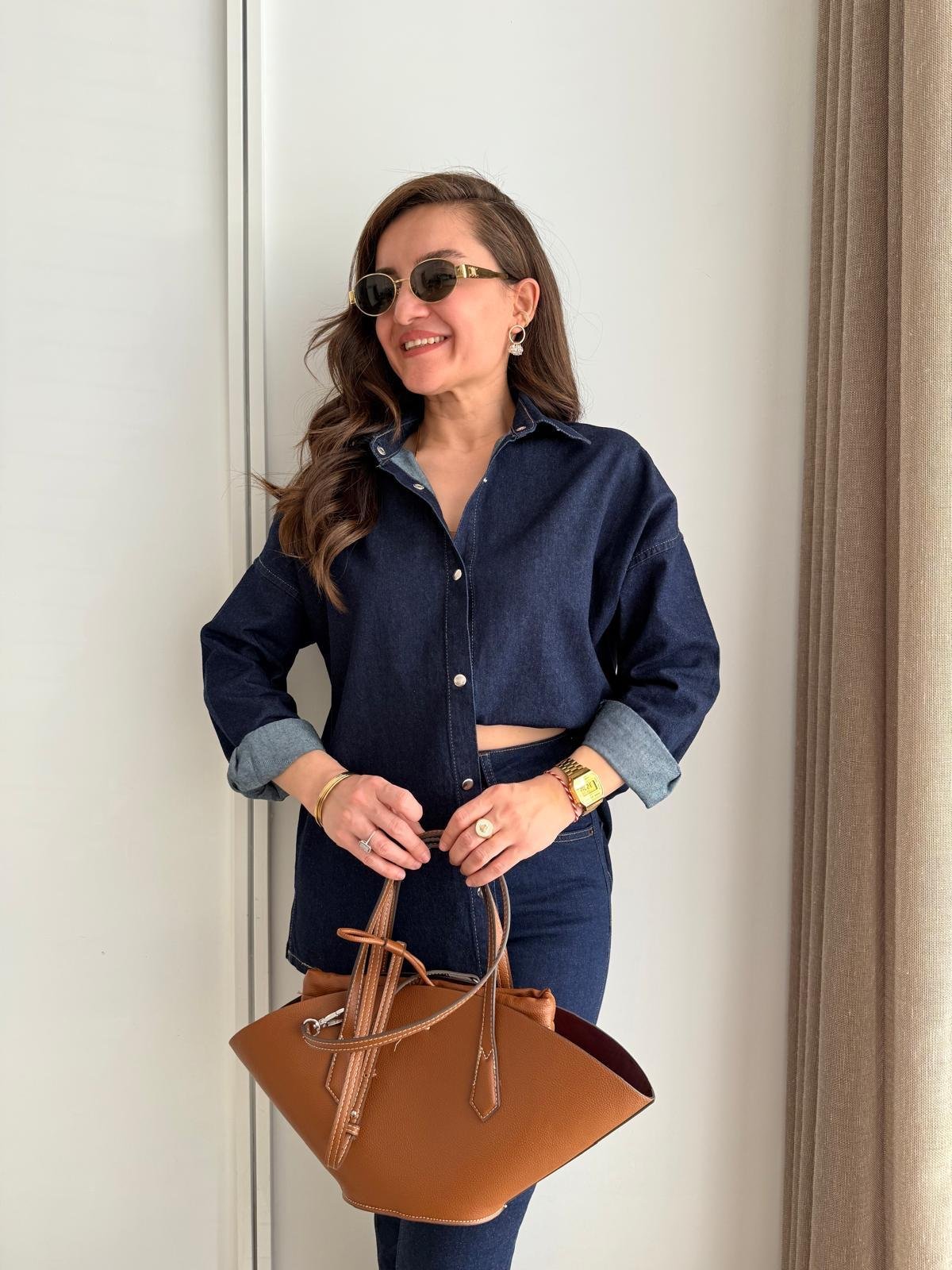 Lacivert Çıtçıt Düğmeli Denim Gömlek 4895
