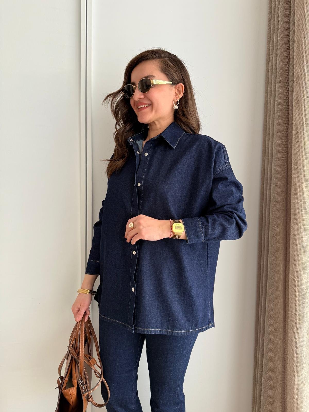 Lacivert Çıtçıt Düğmeli Denim Gömlek 4895