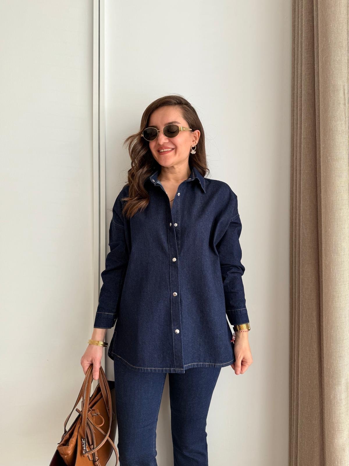 Lacivert Çıtçıt Düğmeli Denim Gömlek 4895
