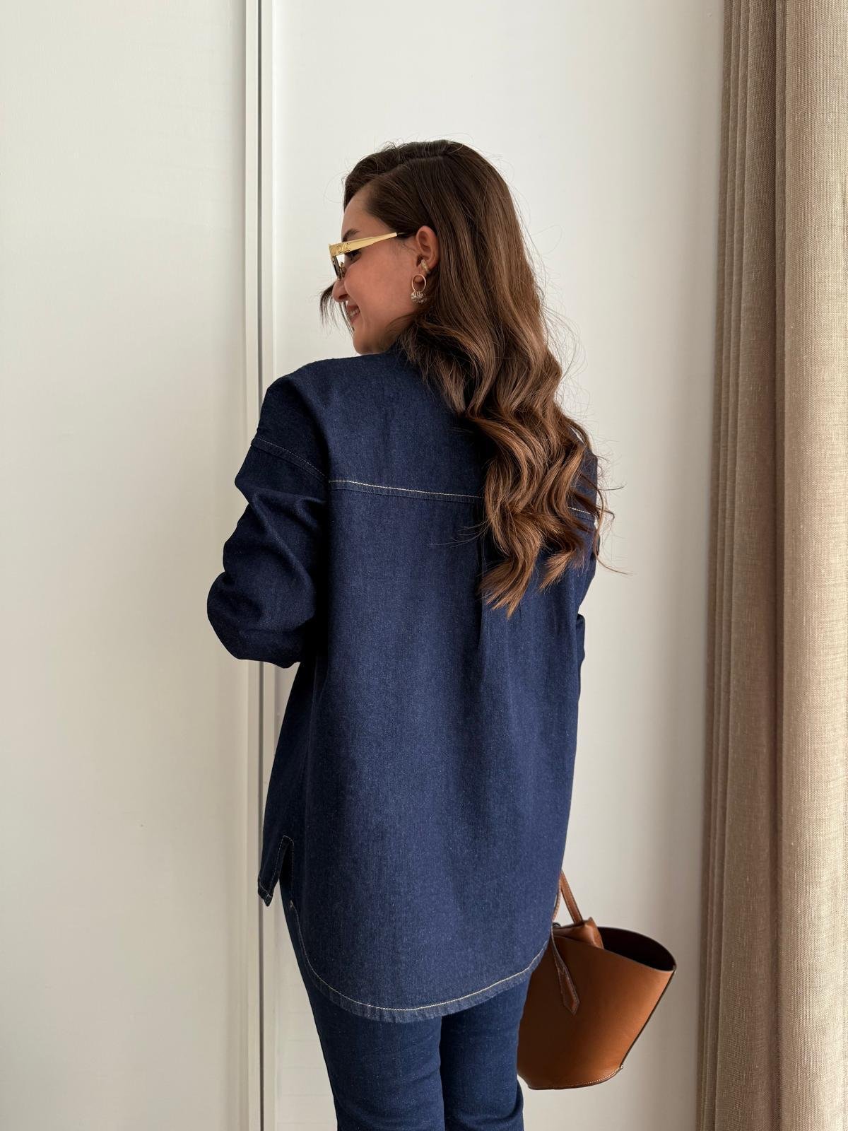 Lacivert Çıtçıt Düğmeli Denim Gömlek 4895