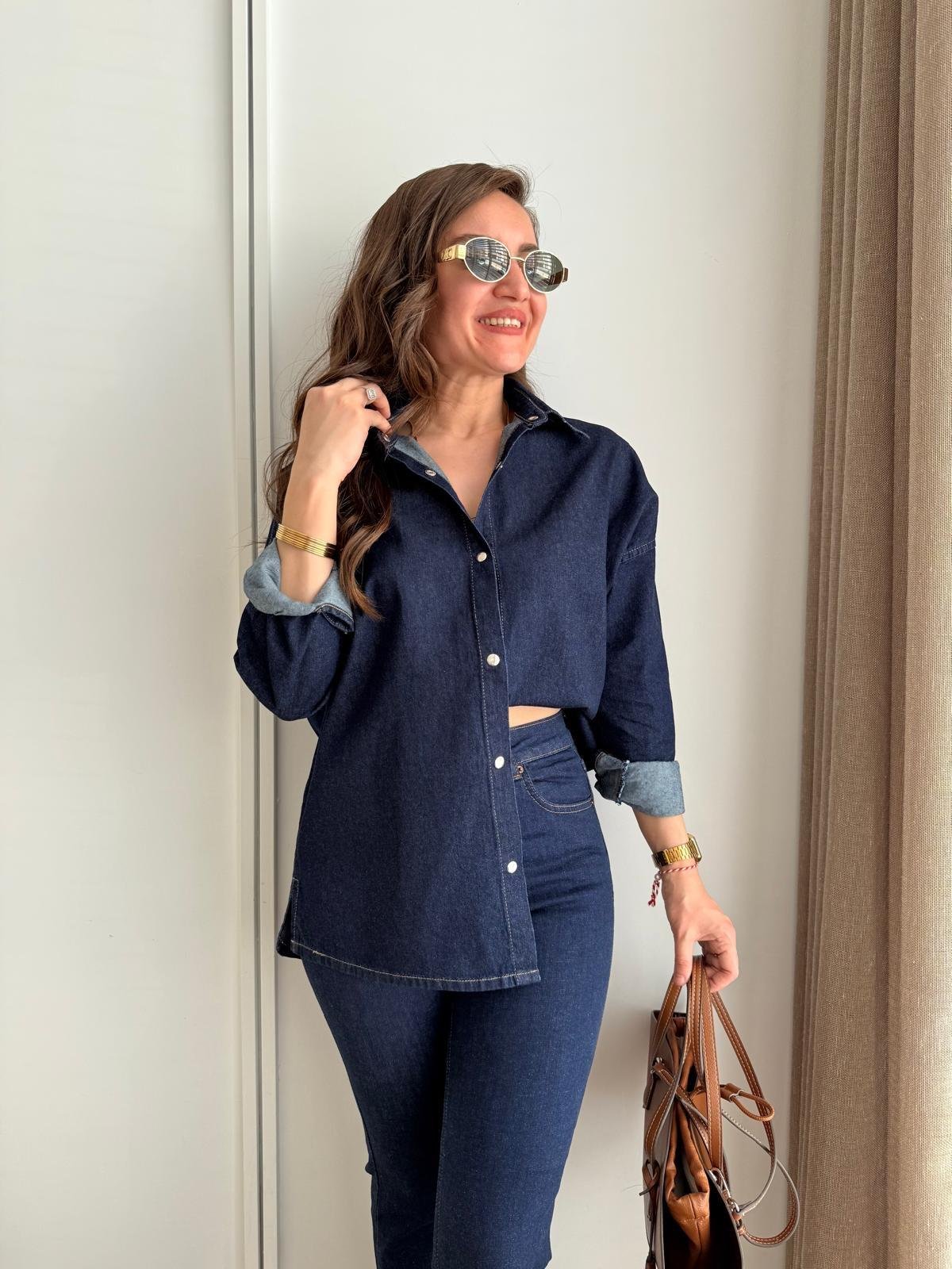 Lacivert Çıtçıt Düğmeli Denim Gömlek 4895