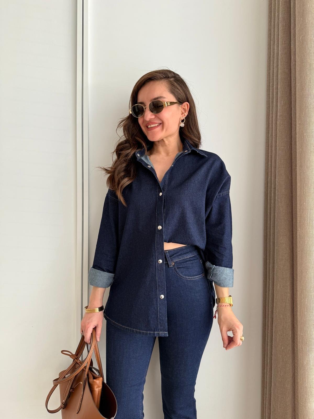 Lacivert Çıtçıt Düğmeli Denim Gömlek 4895