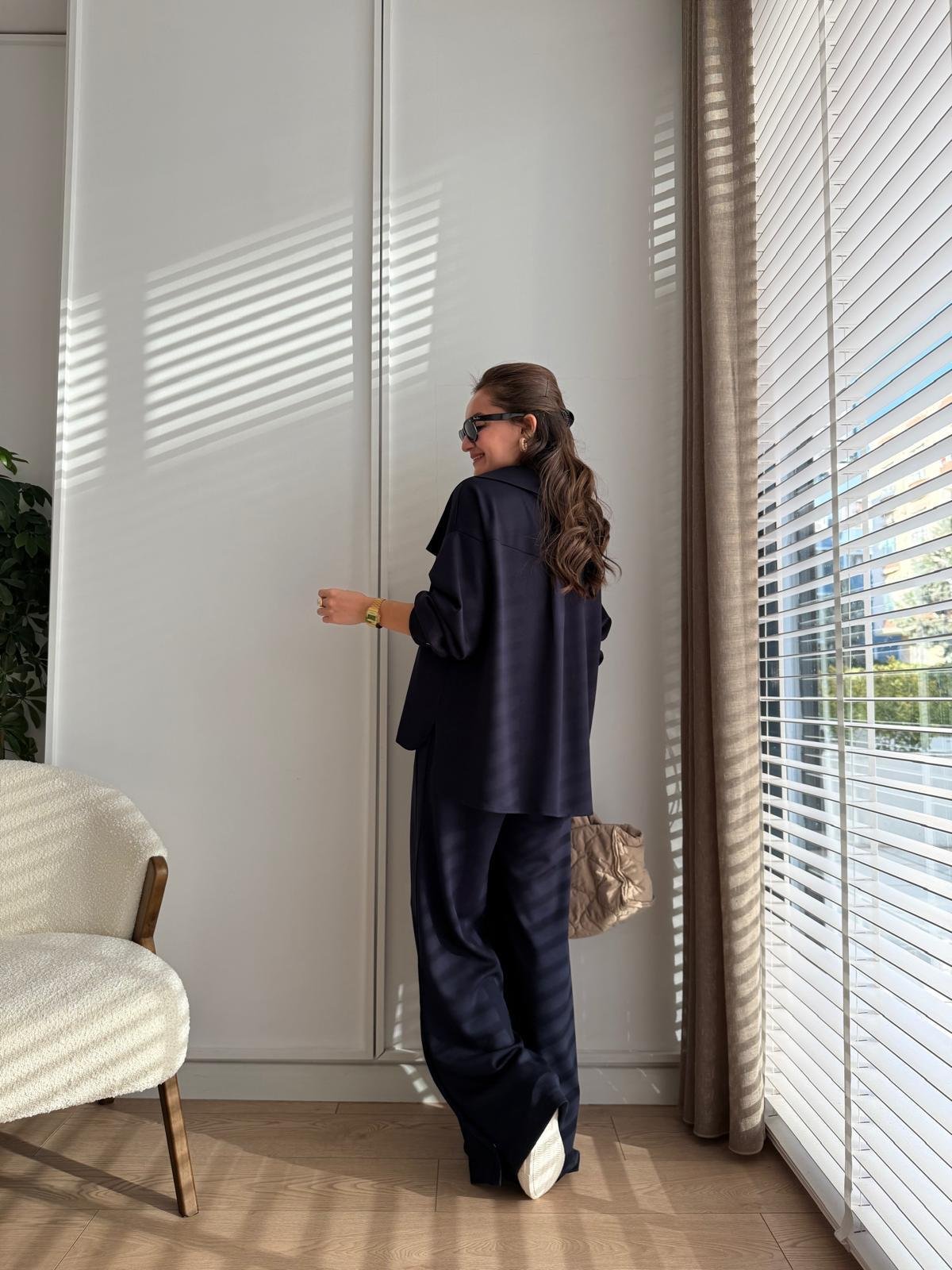 Lacivert Çıtçıt Düğmeli Paça Detaylı Modal Takım 36704