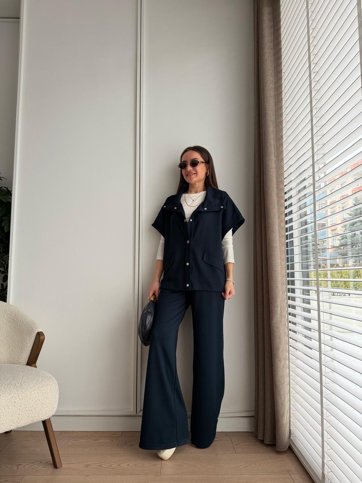 Lacivert Çıtçıt Düğmeli Üçlü Takım 37014