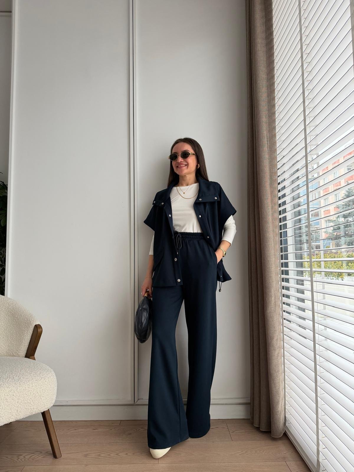 Lacivert Çıtçıt Düğmeli Üçlü Takım 37014