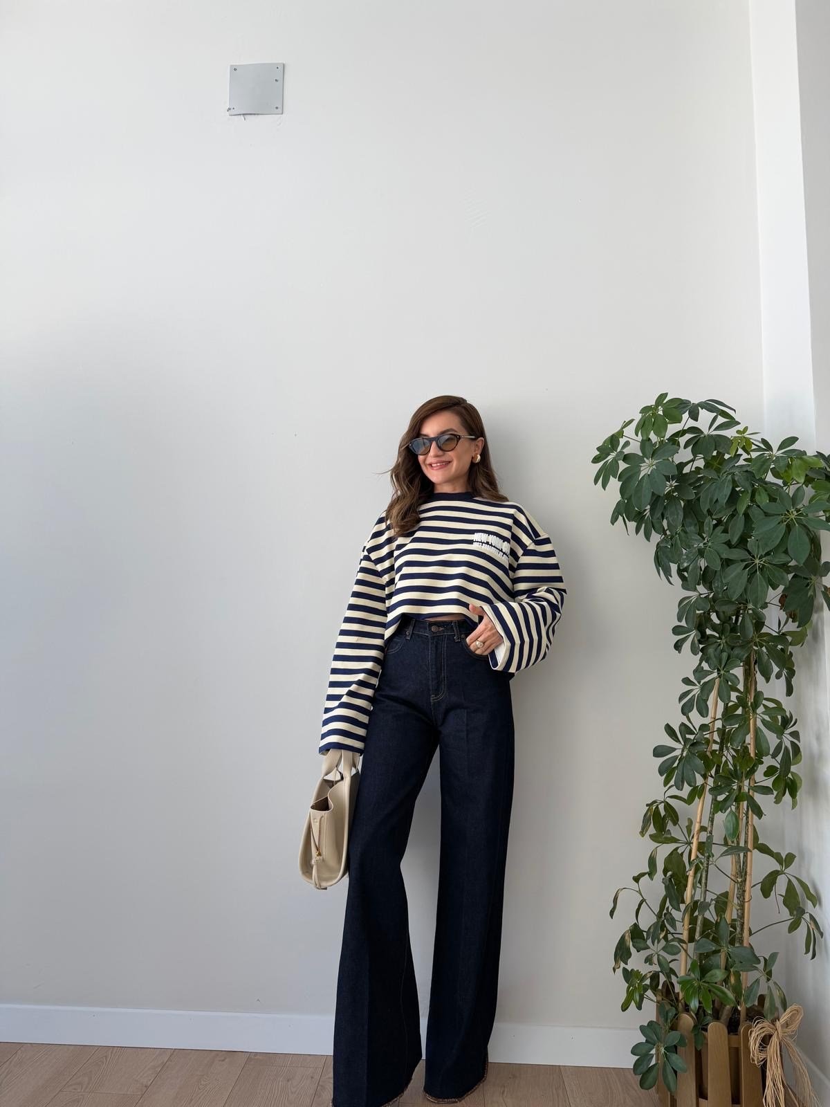 Lacivert Çizgili Baskılı Sweatshirt 1130