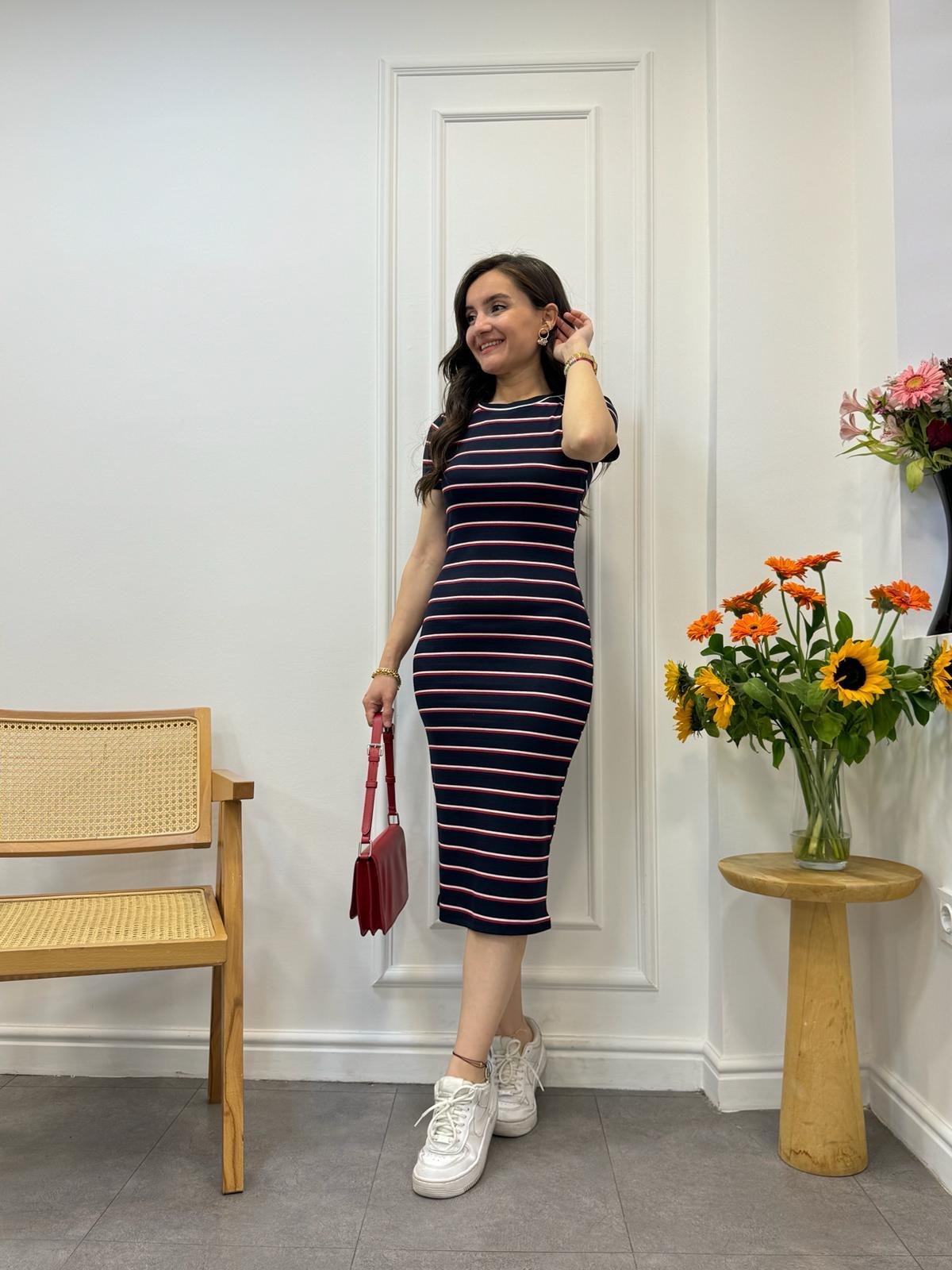 Lacivert Çizgili Orijinal Marka Kaşkorse Elbise 156