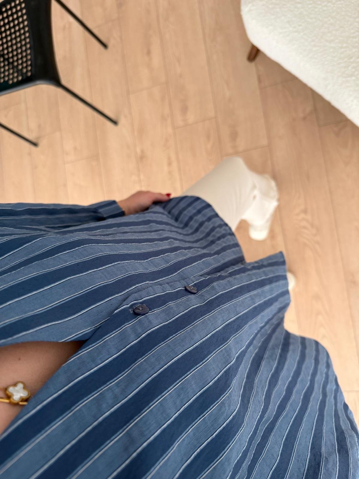 Lacivert Çizgili Oversize Gömlek 5299