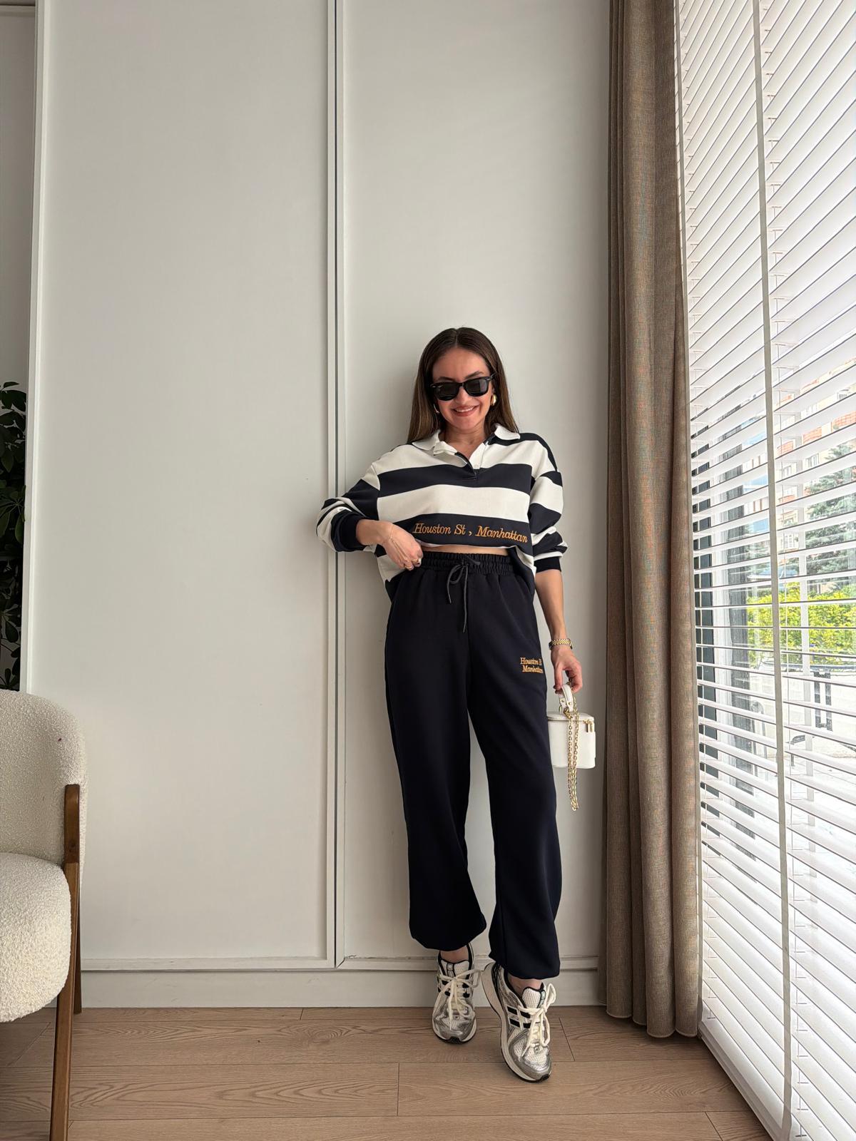 Lacivert Çizgili Sweatshirt Eşofman Takım 2063