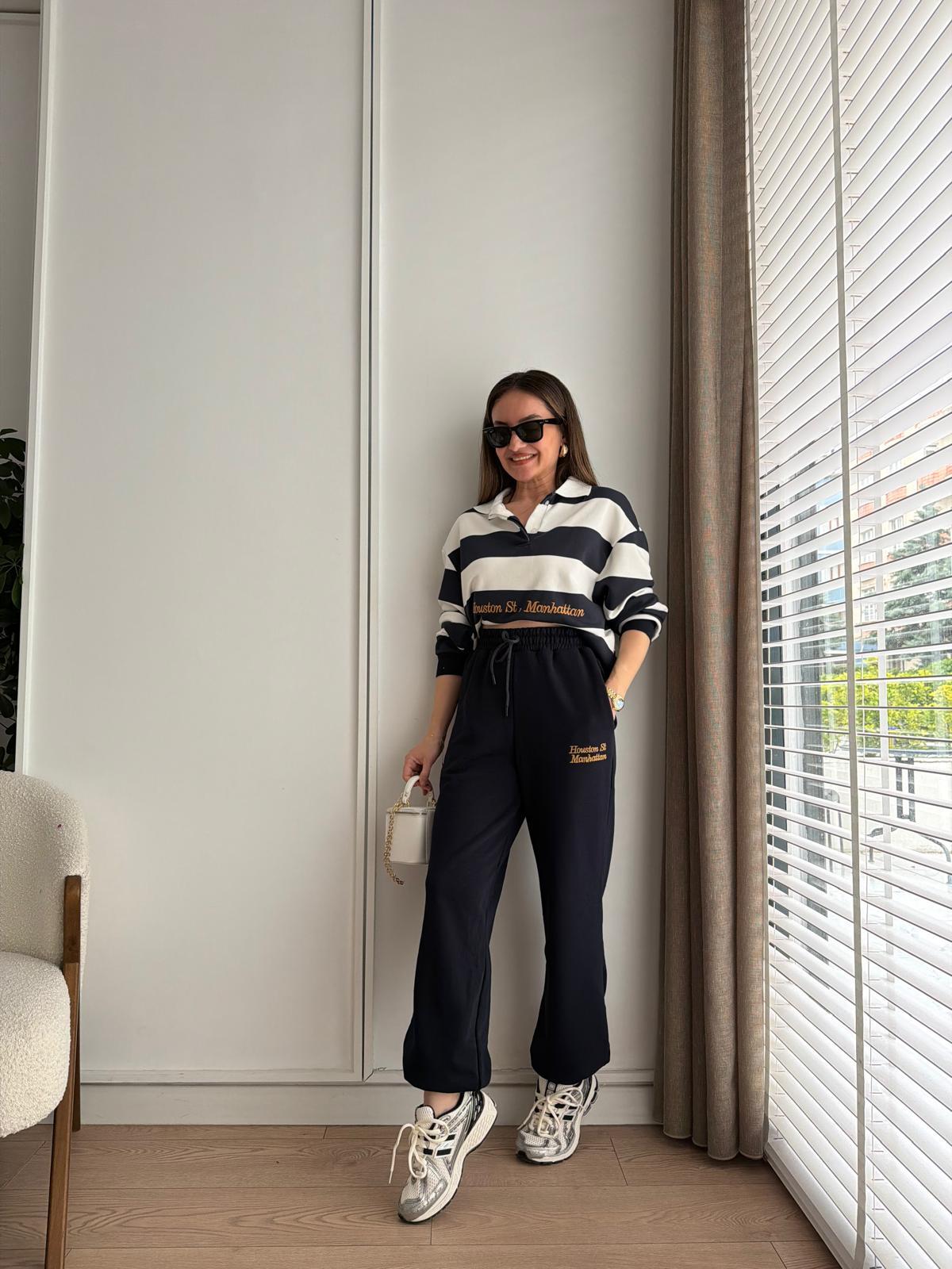 Lacivert Çizgili Sweatshirt Eşofman Takım 2063