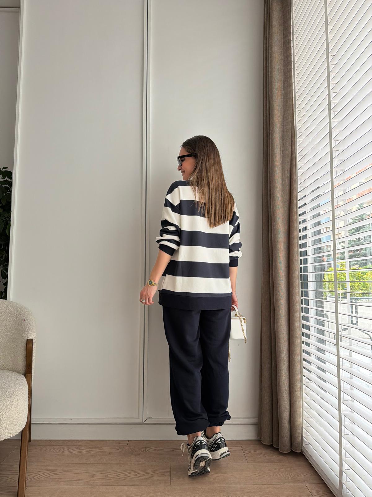 Lacivert Çizgili Sweatshirt Eşofman Takım 2063