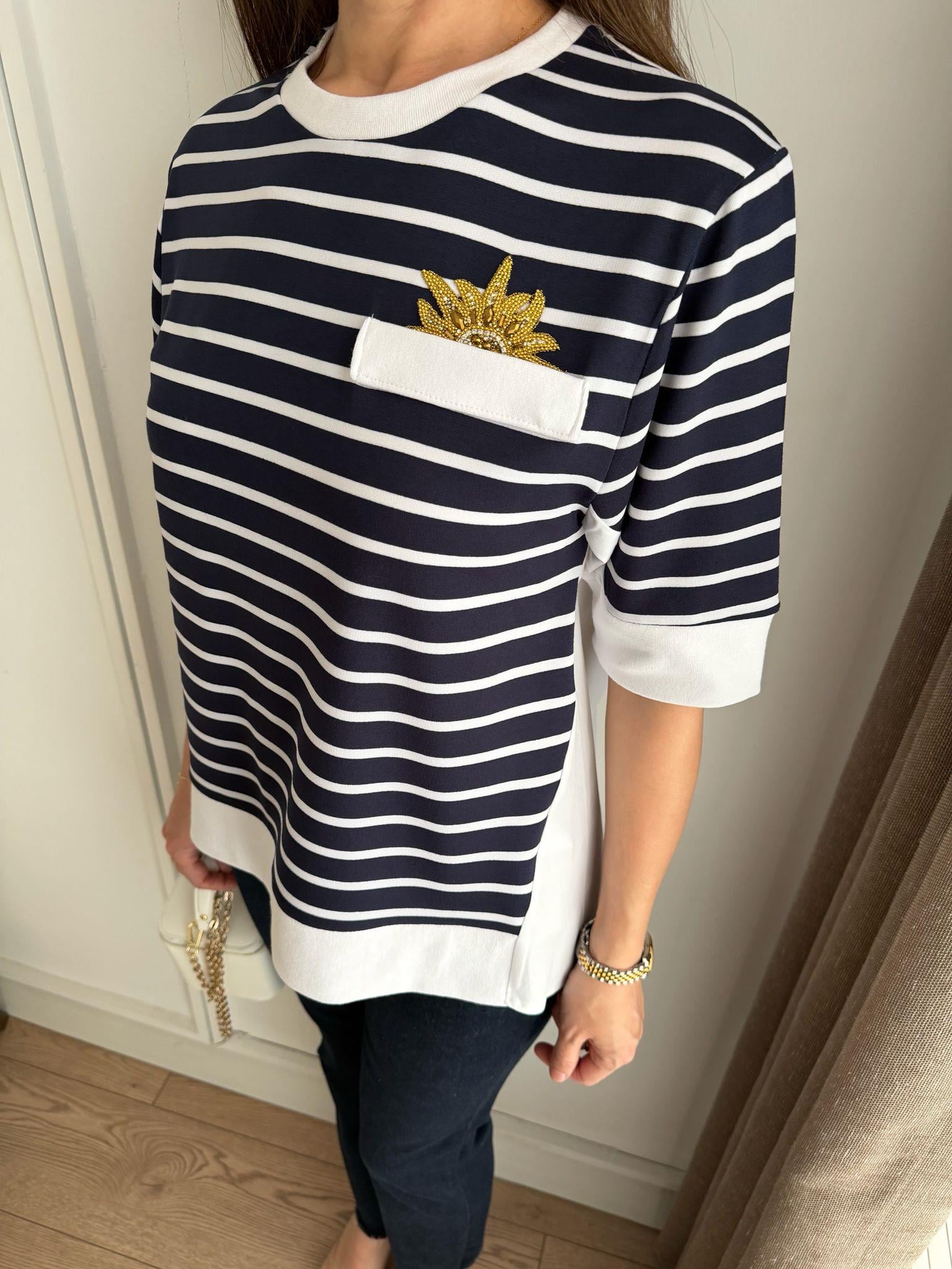 Lacivert Çizgili Taş Baskılı Tshirt 37453