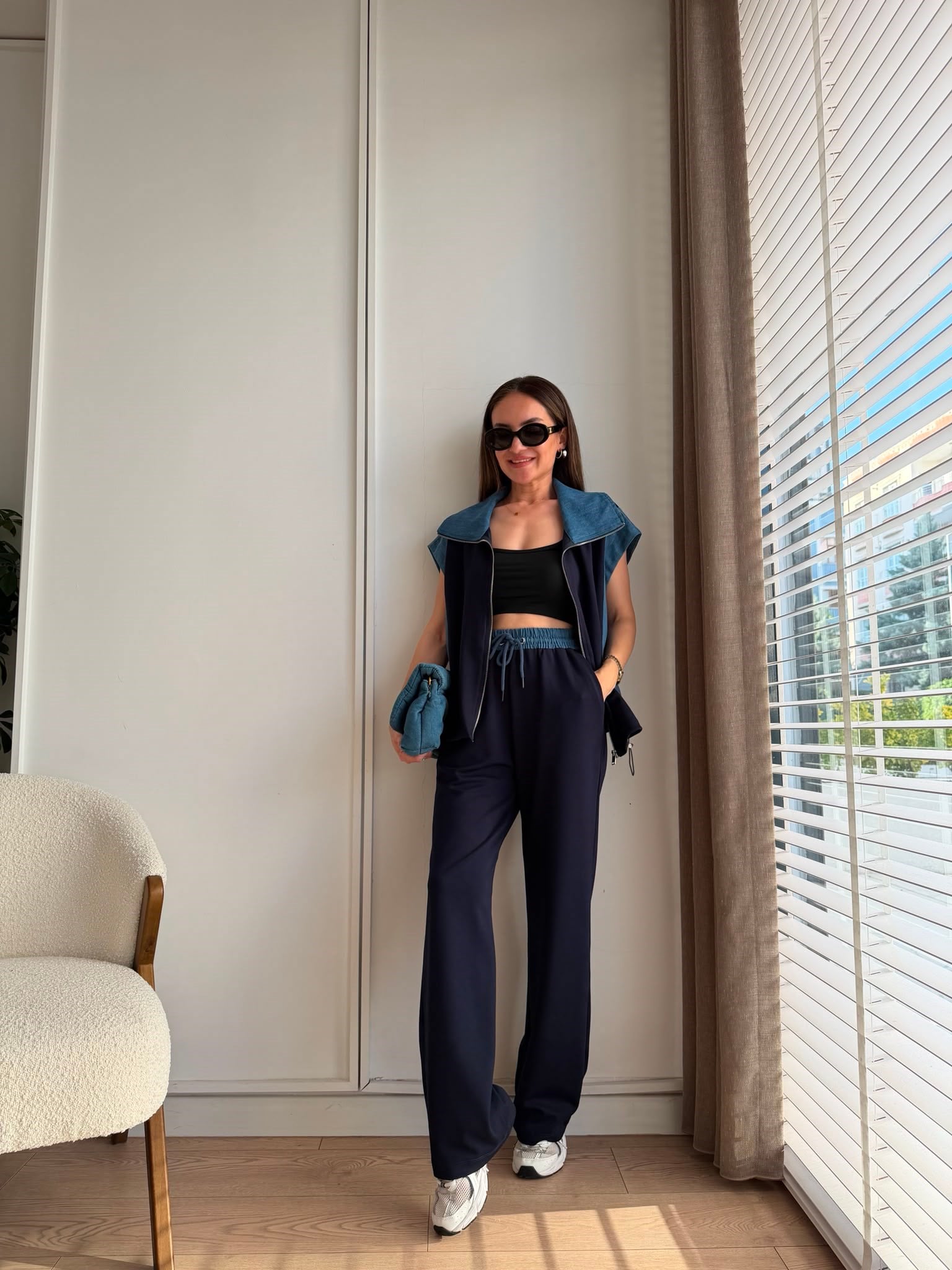 Lacivert Denim Detaylı Yelek Pantolon Modal Takım KA2002