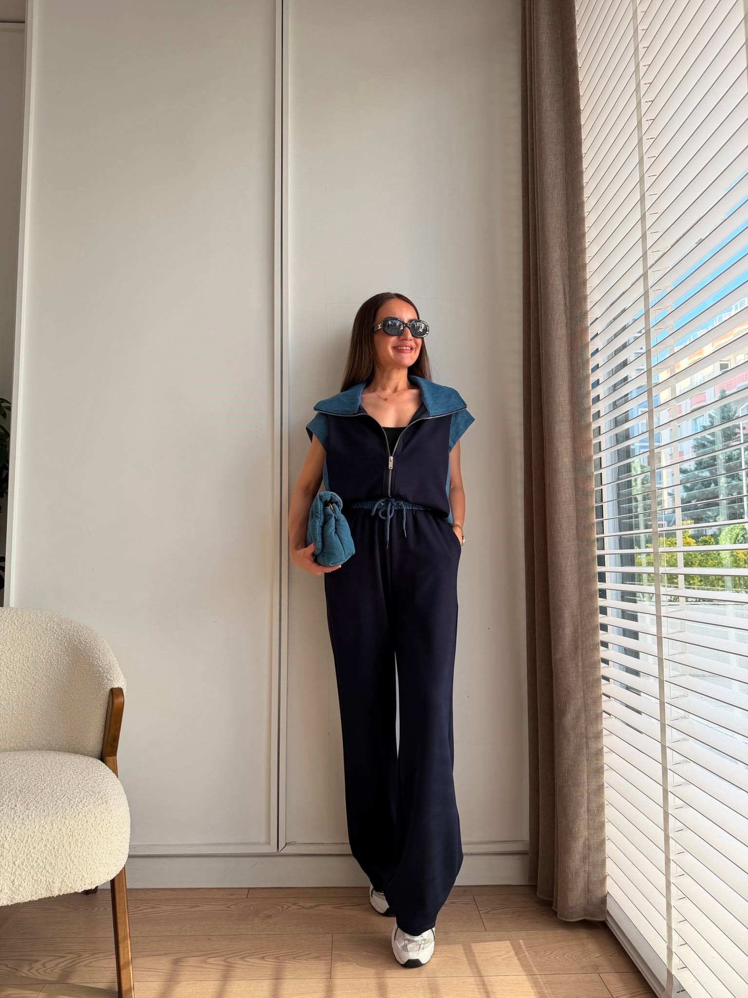Lacivert Denim Detaylı Yelek Pantolon Modal Takım KA2002