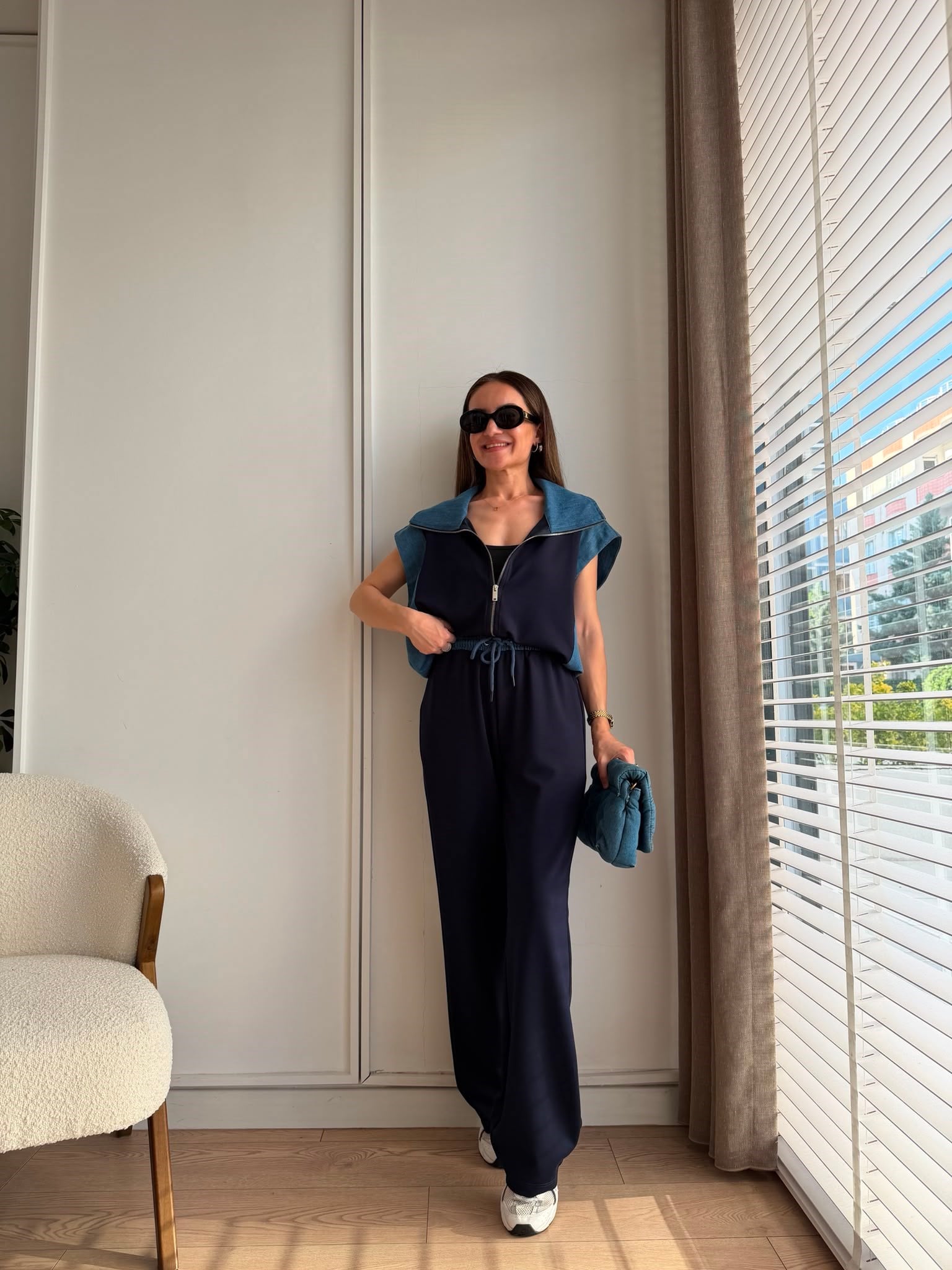 Lacivert Denim Detaylı Yelek Pantolon Modal Takım KA2002