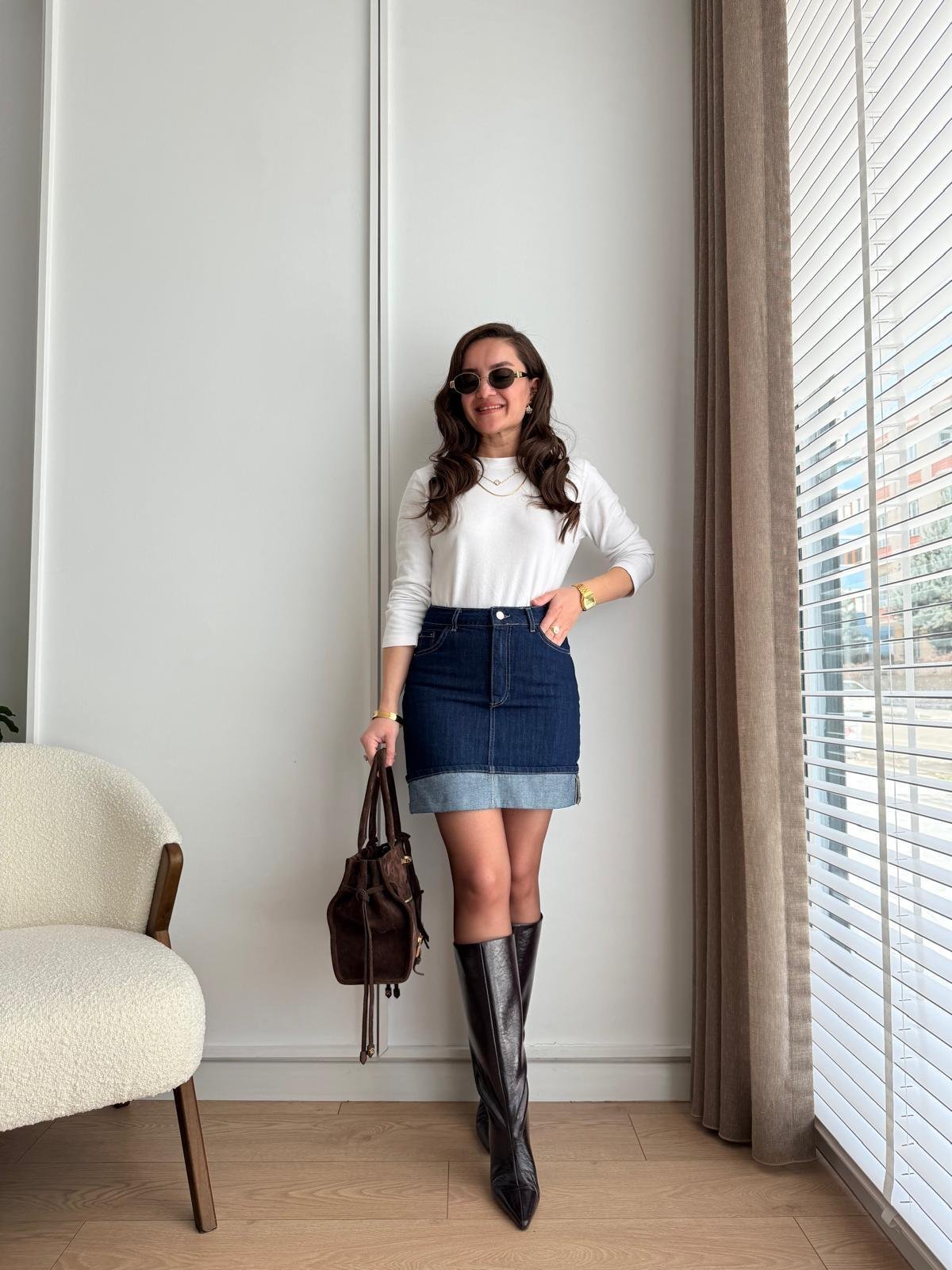 Lacivert Denim Mini Etek 6189