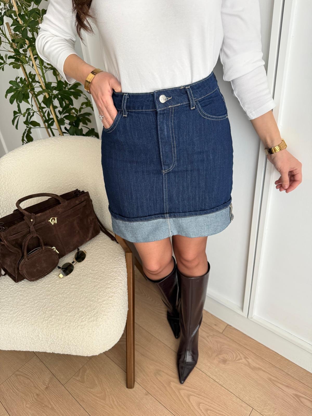 Lacivert Denim Mini Etek 6189