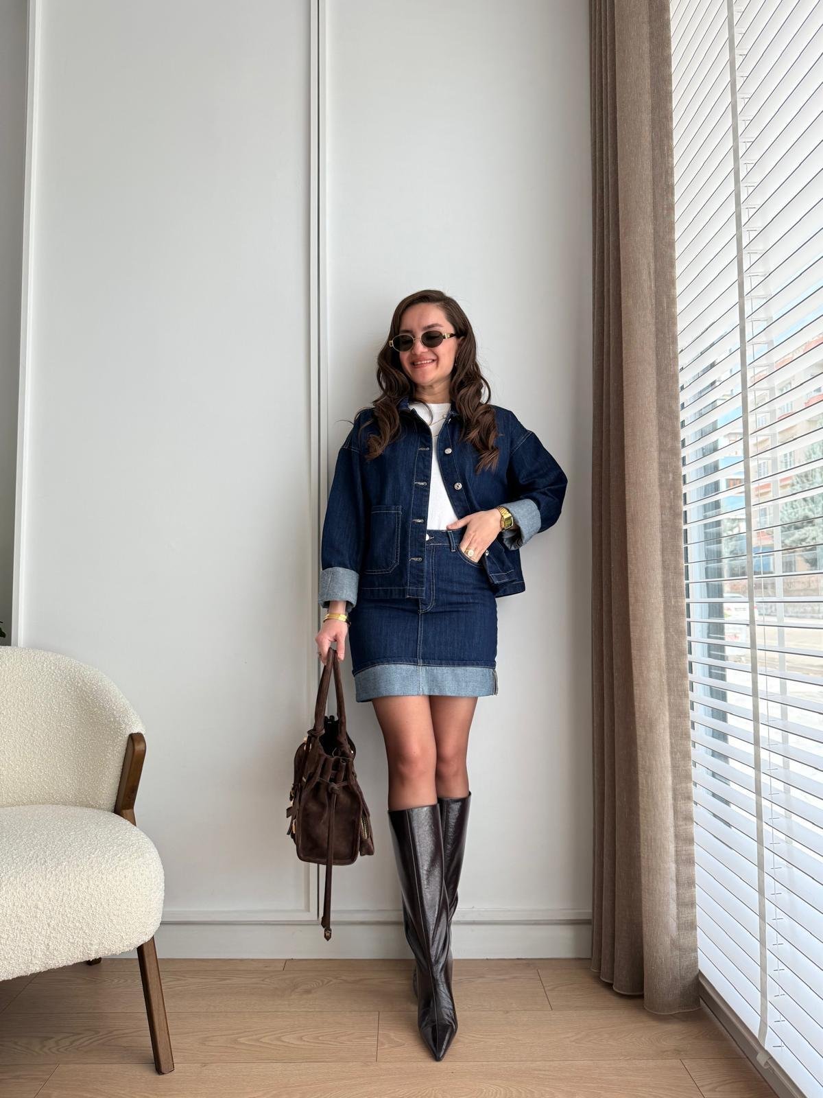Lacivert Denim Mini Etek 6189