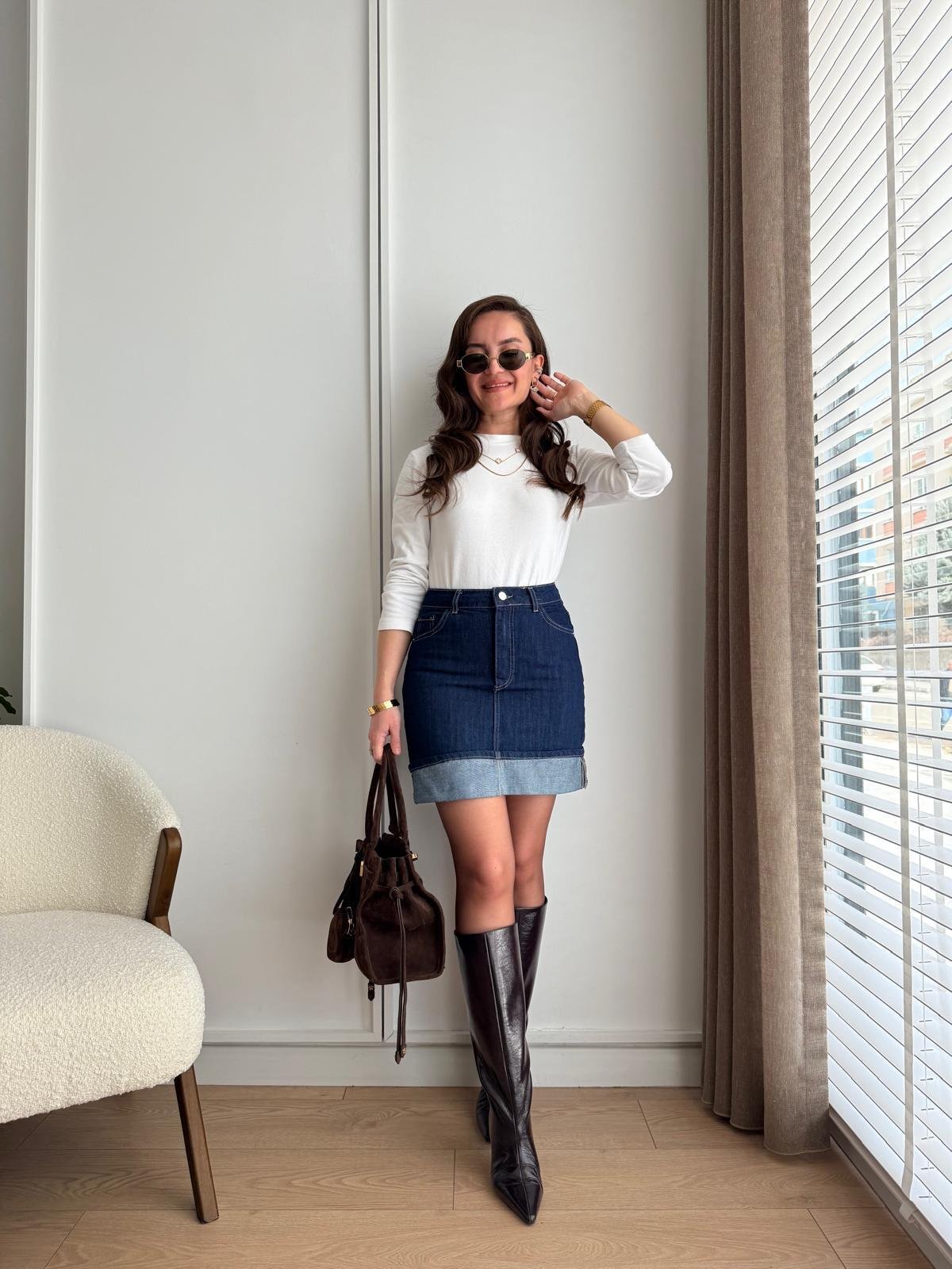 Lacivert Denim Mini Etek 6189