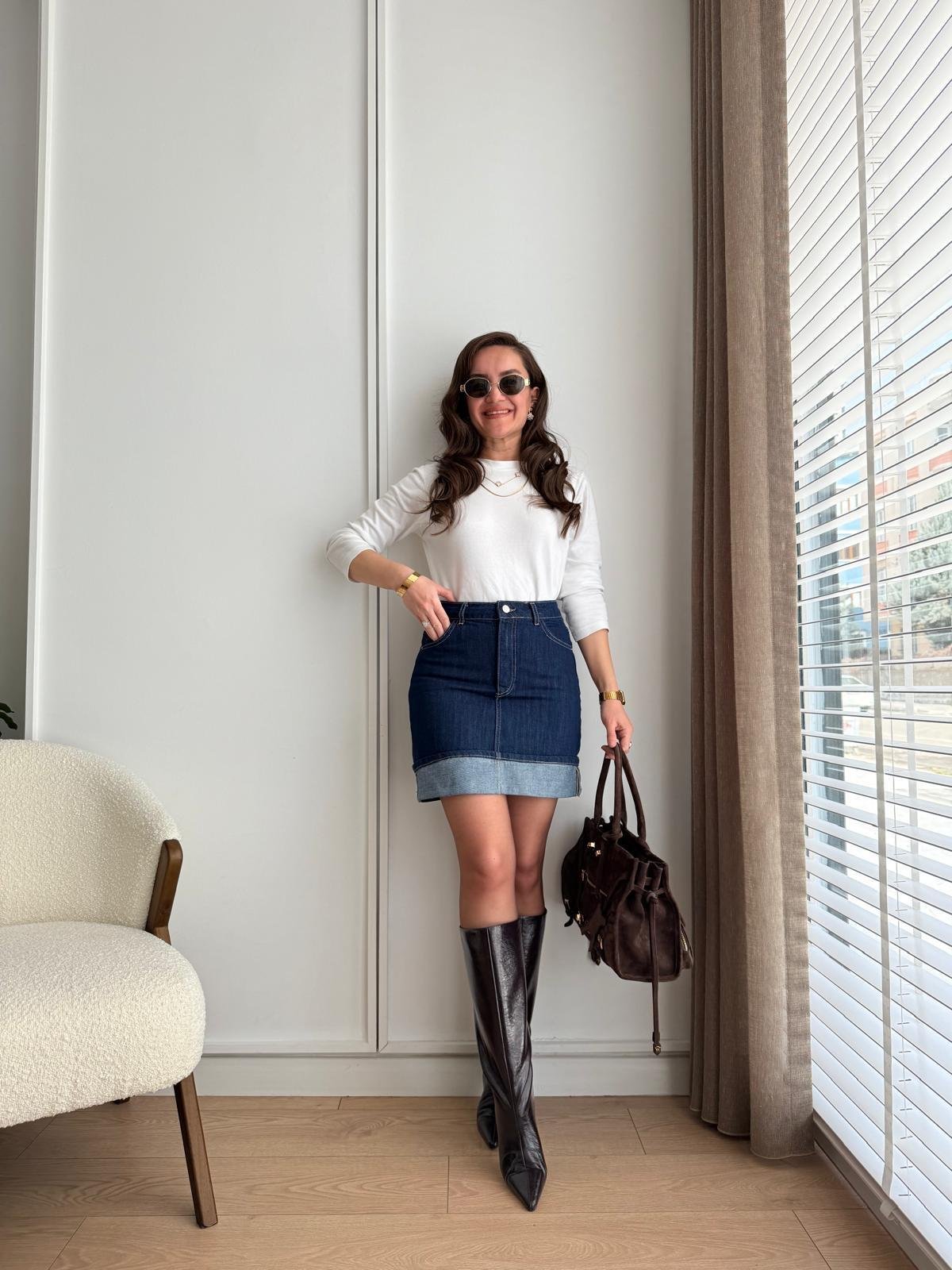 Lacivert Denim Mini Etek 6189
