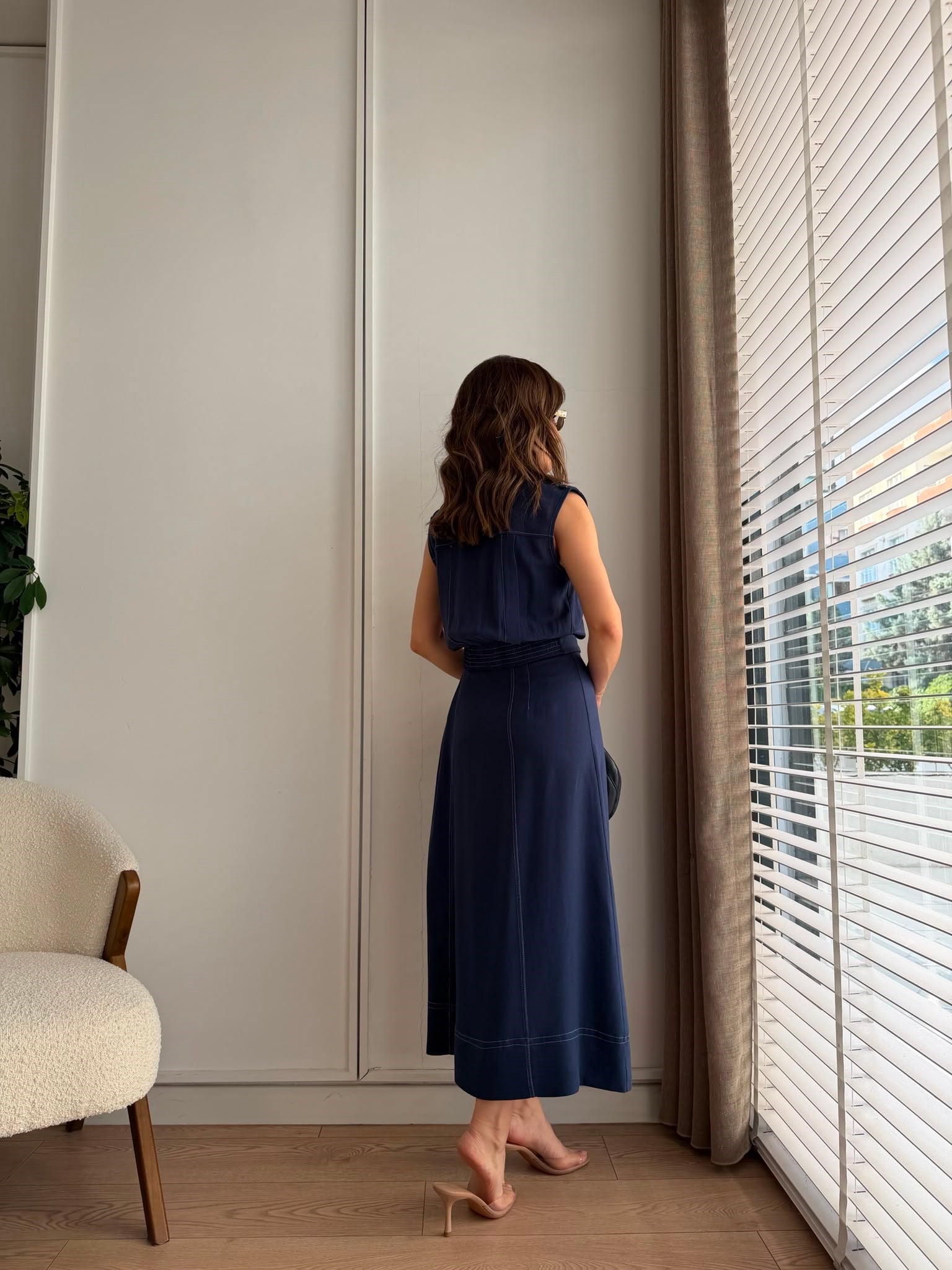 Lacivert Dikişli Keten Takım 0088